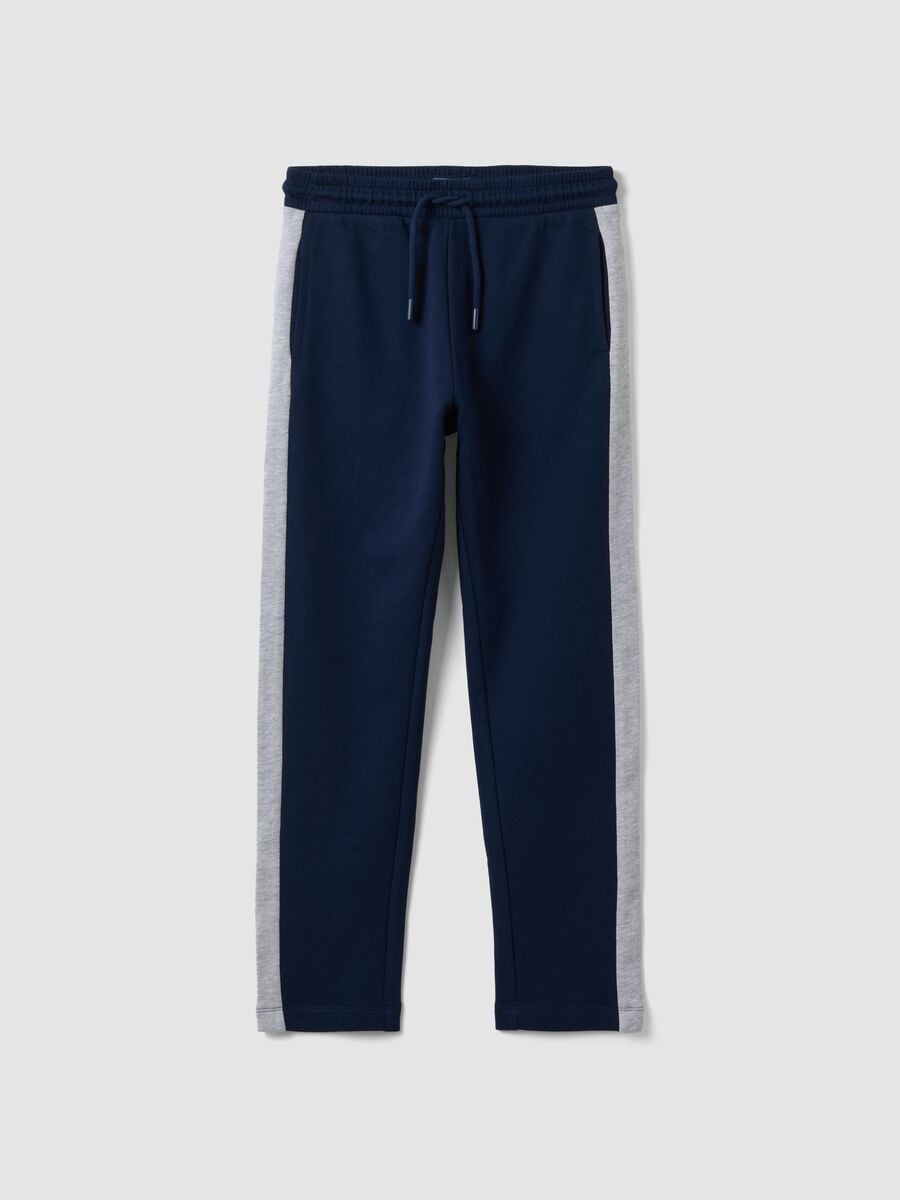 Pantaloni jogger blu in puro cotone con bande laterali per ragazzo_3