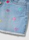 Light blue pure cotton denim shorts with embroidered hearts for girls_3