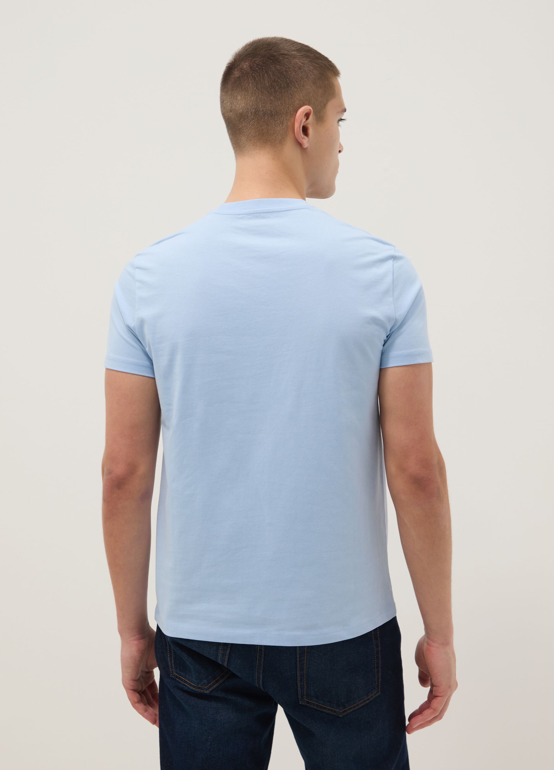 Sky blue pure cotton T-shirt