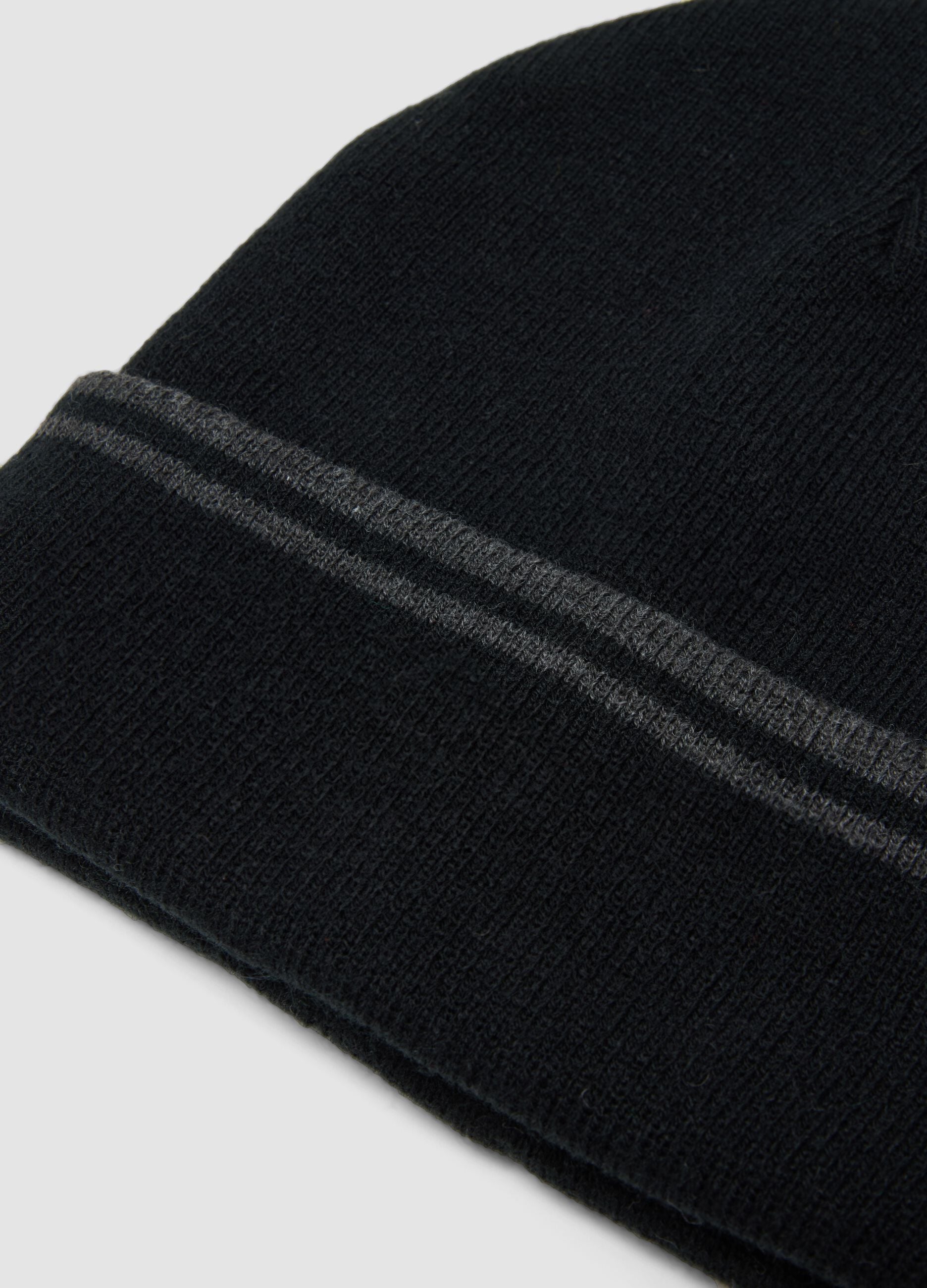 Black beanie with turn-up cuff