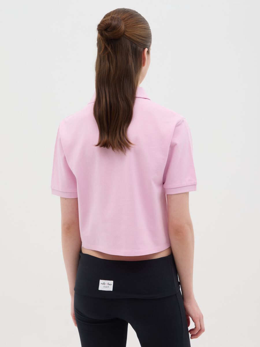 Women's pure cotton pink polo regular fit with classic collar and embroidered logo_3