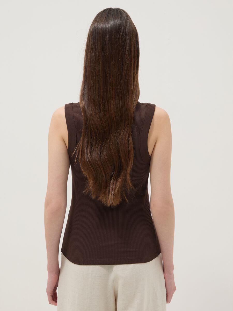 Brown fitted ribbed stretch-cotton tank top_4