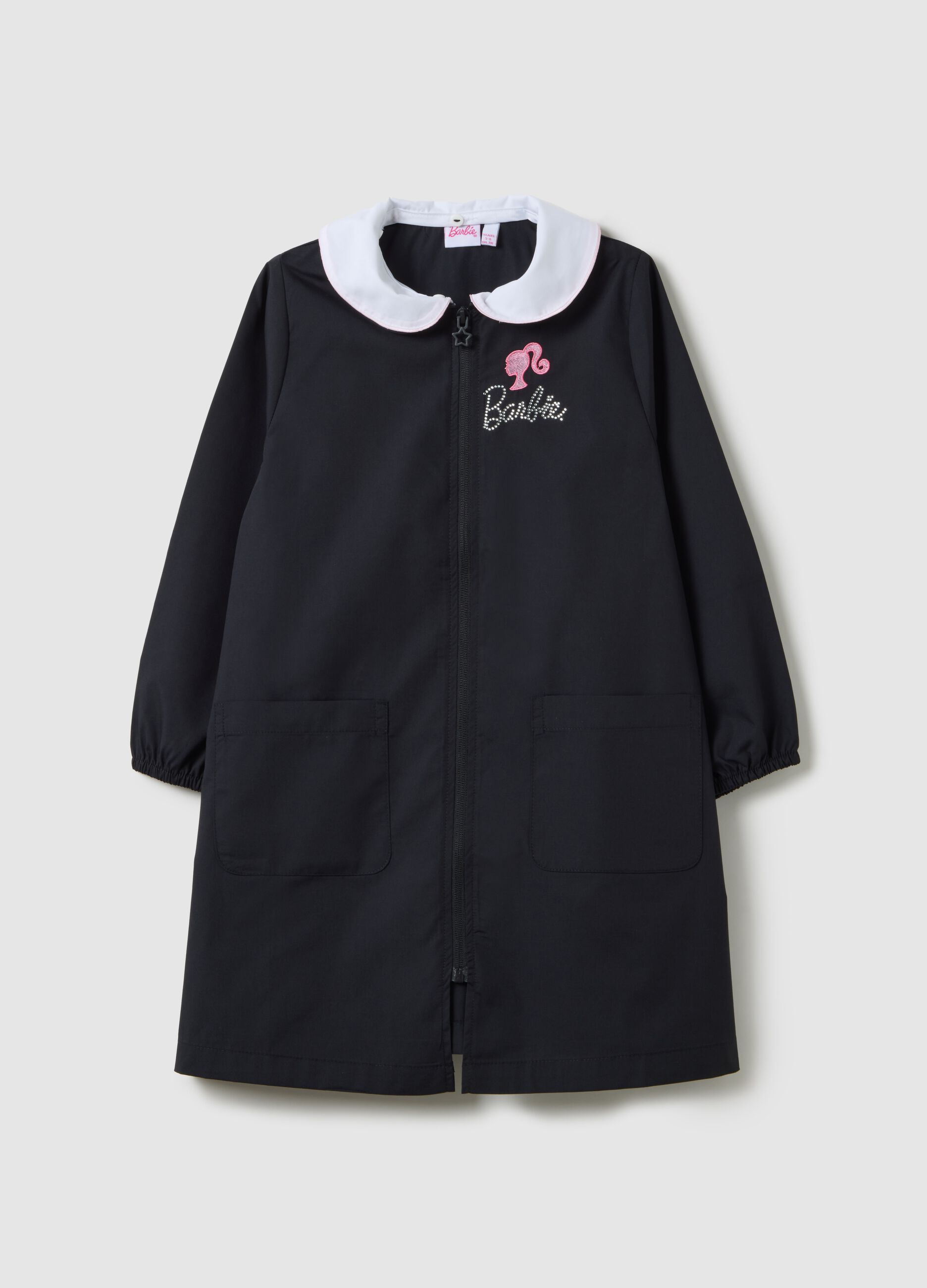 Grembiule scolastico da bambina in misto nero con zip