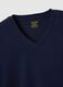 Blue pure cotton regular fit V-neck t-shirt_5