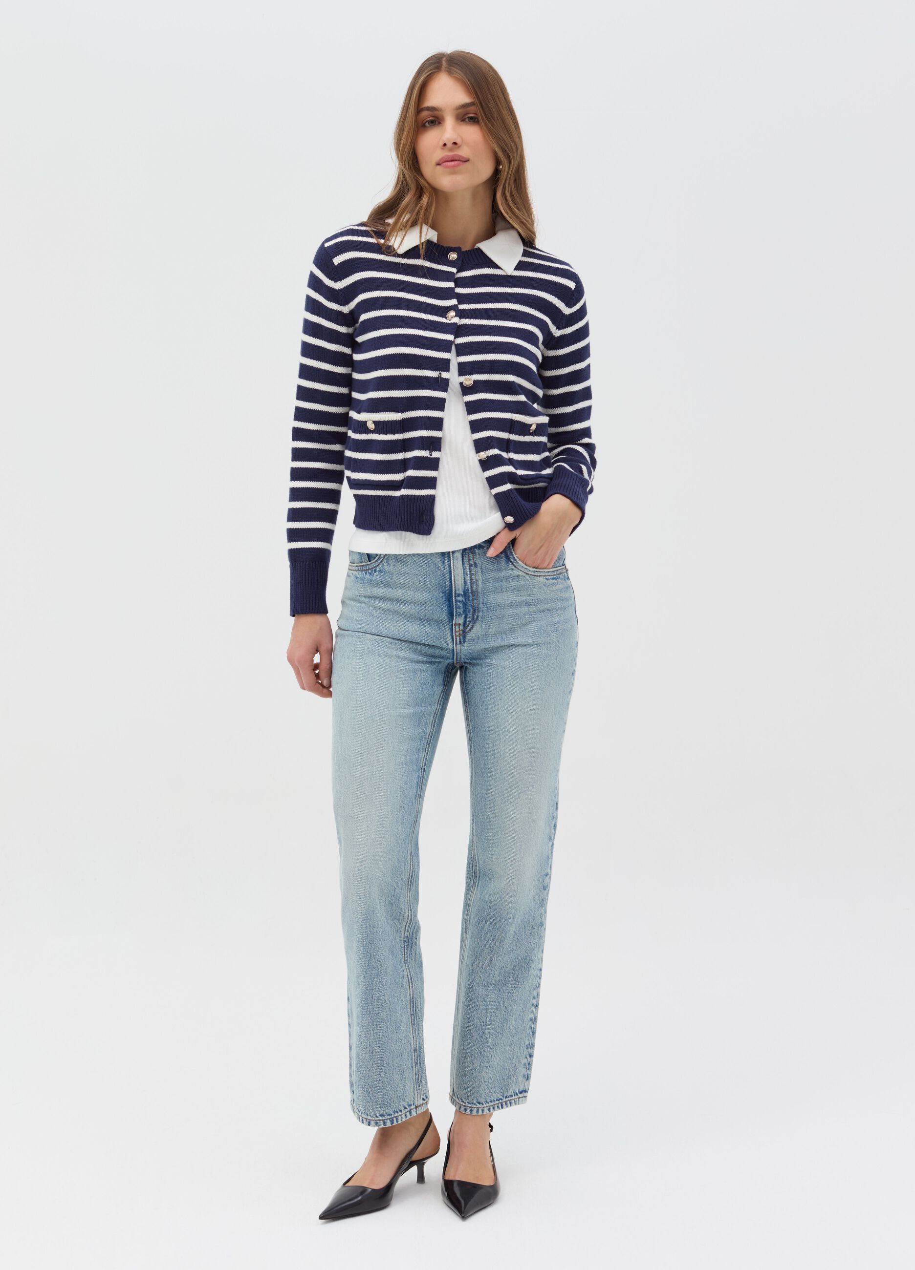 Striped cardigan with gold-coloured buttons