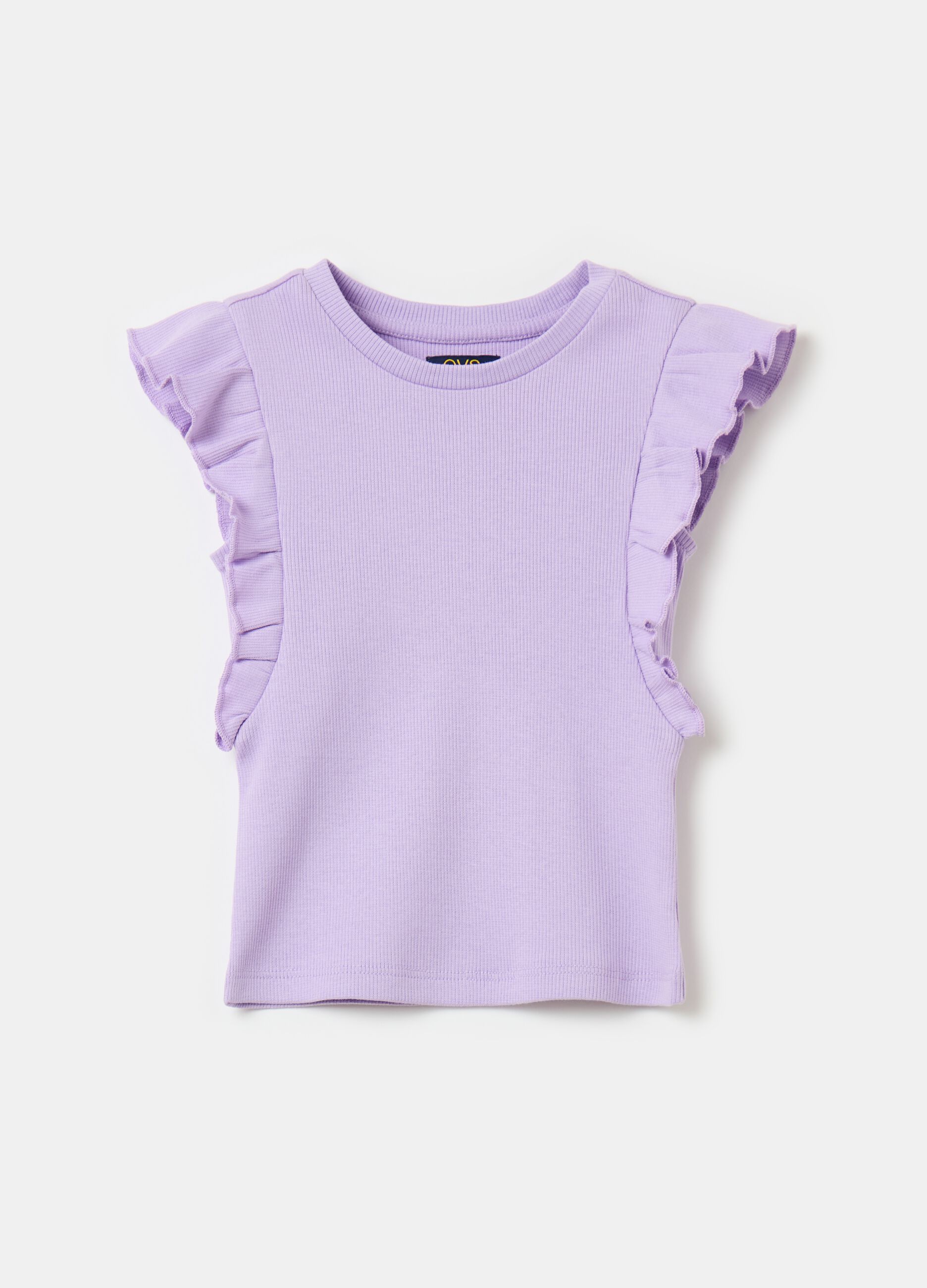 Ribbed T-shirt with flounce