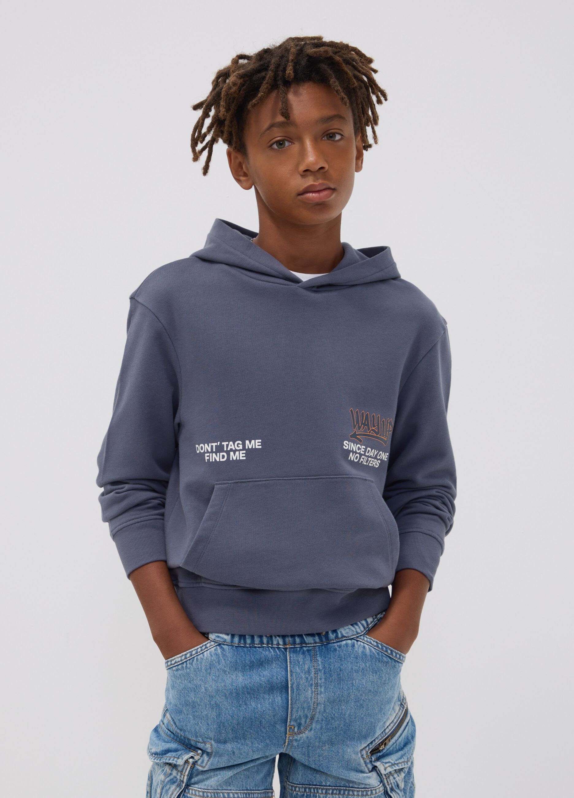 Grey oversized pure cotton hoodie for boys