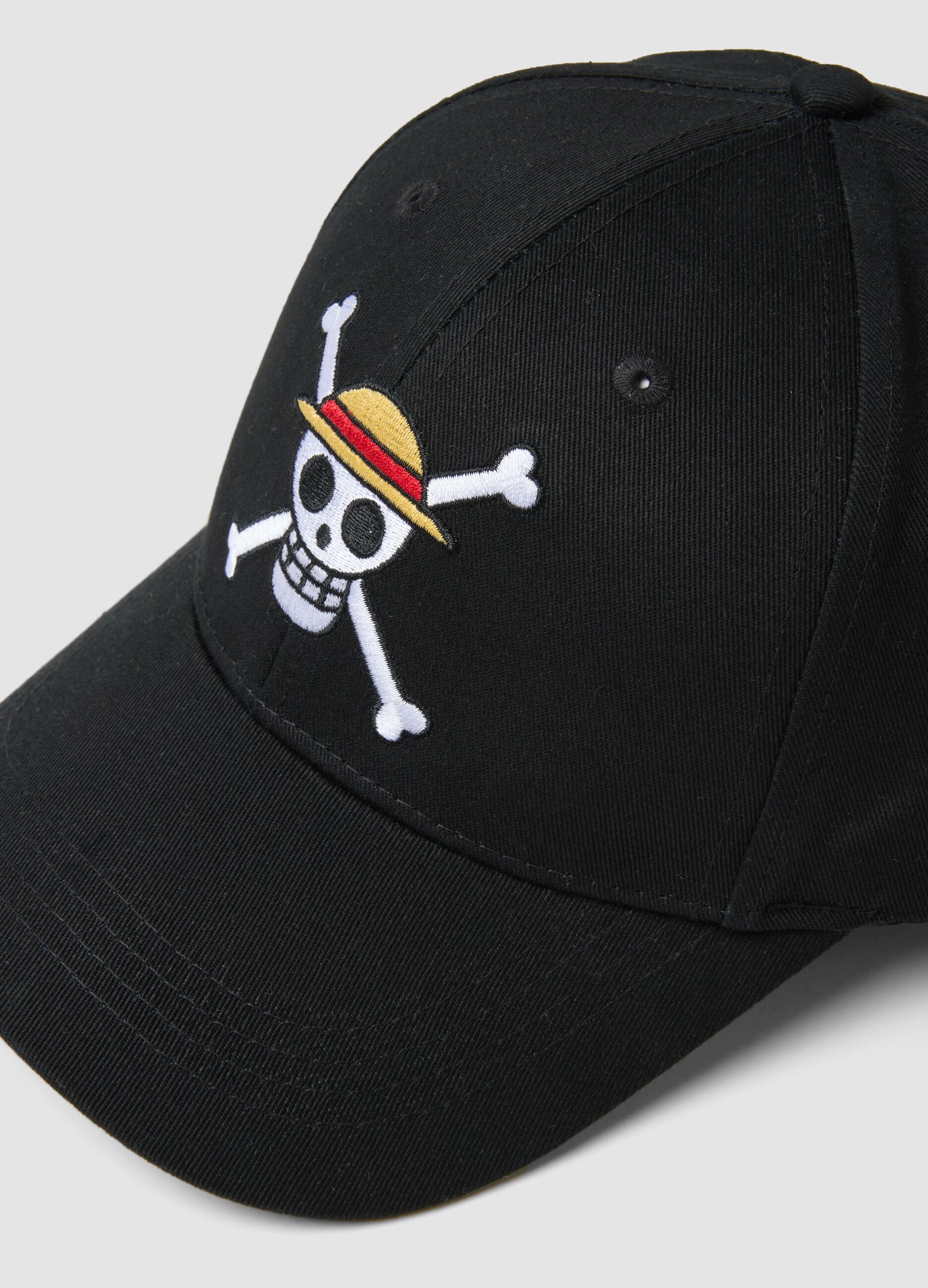 Black pure cotton baseball cap with One Piece embroidery