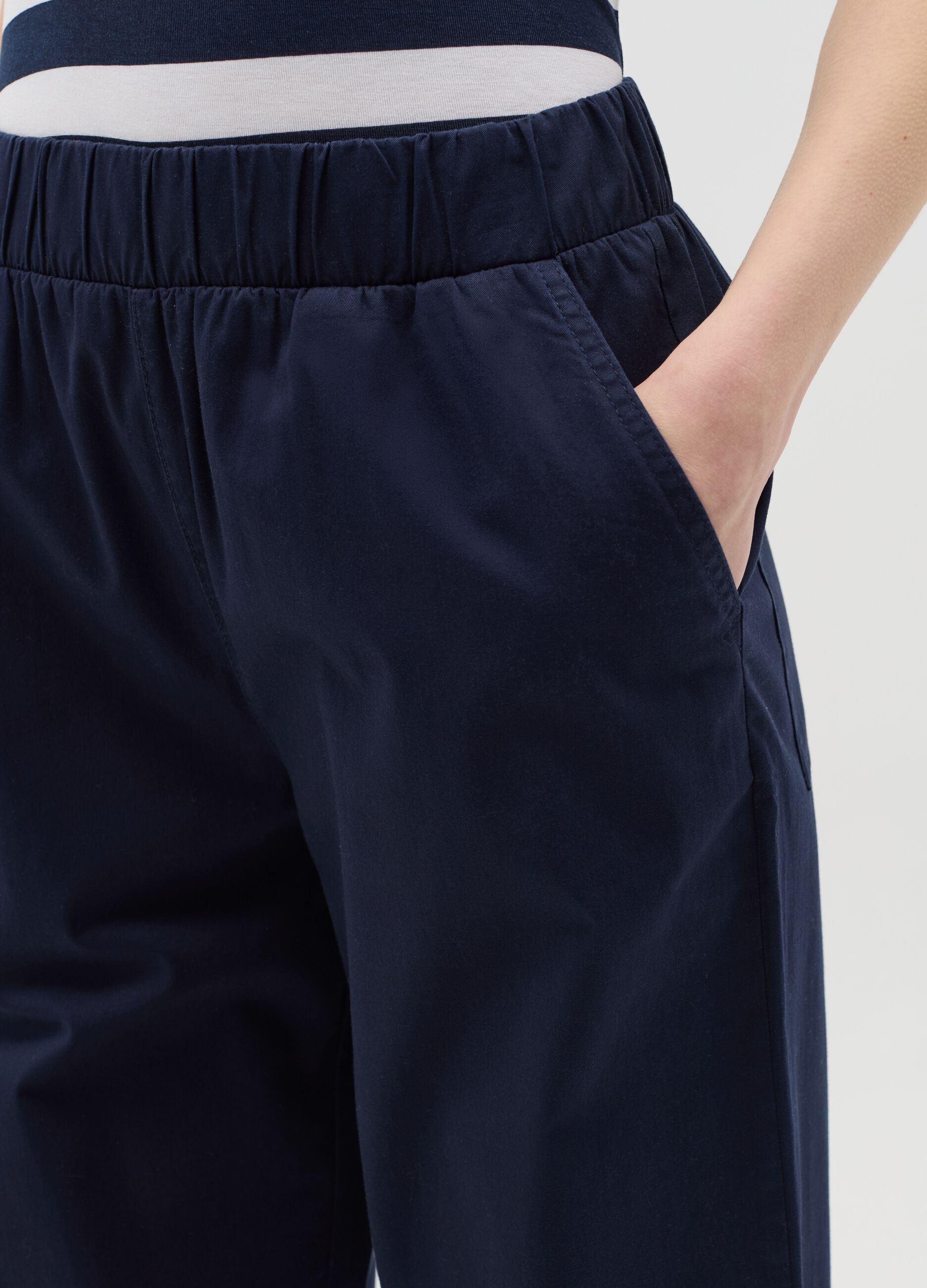 Pantalone a gamba larga in cotone stretch blu navy
