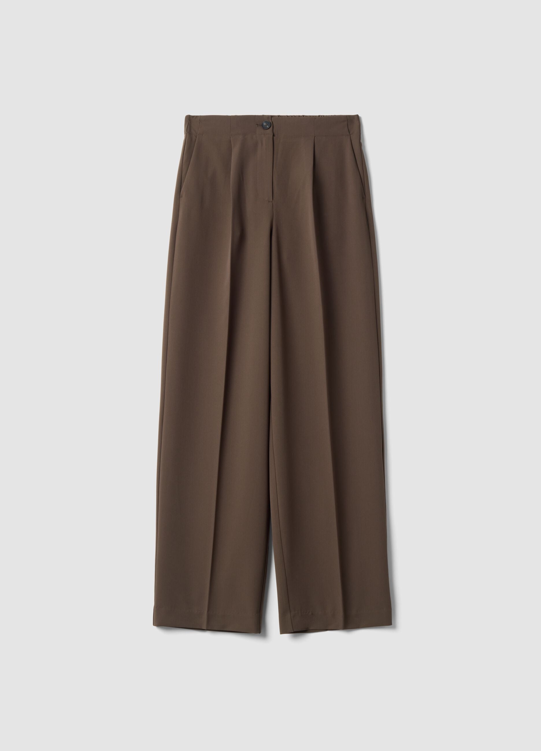 Pantaloni formali marroni in viscosa elasticizzata regular fit