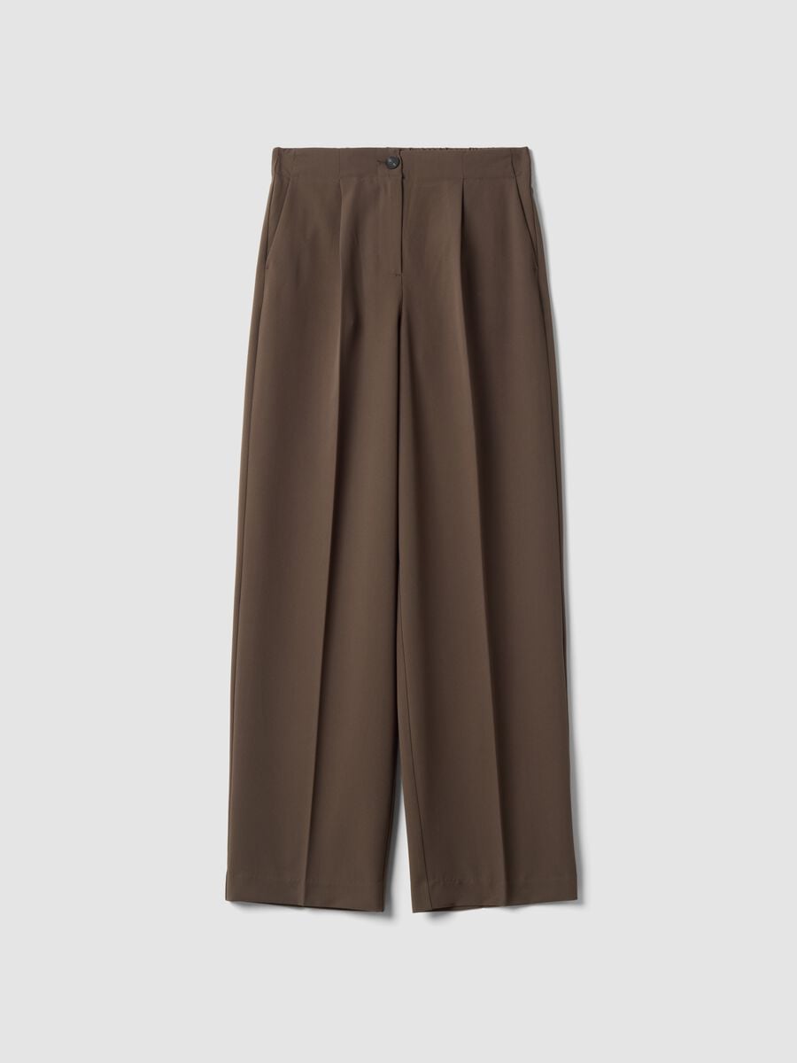 Pantaloni formali marroni in viscosa elasticizzata regular fit_0
