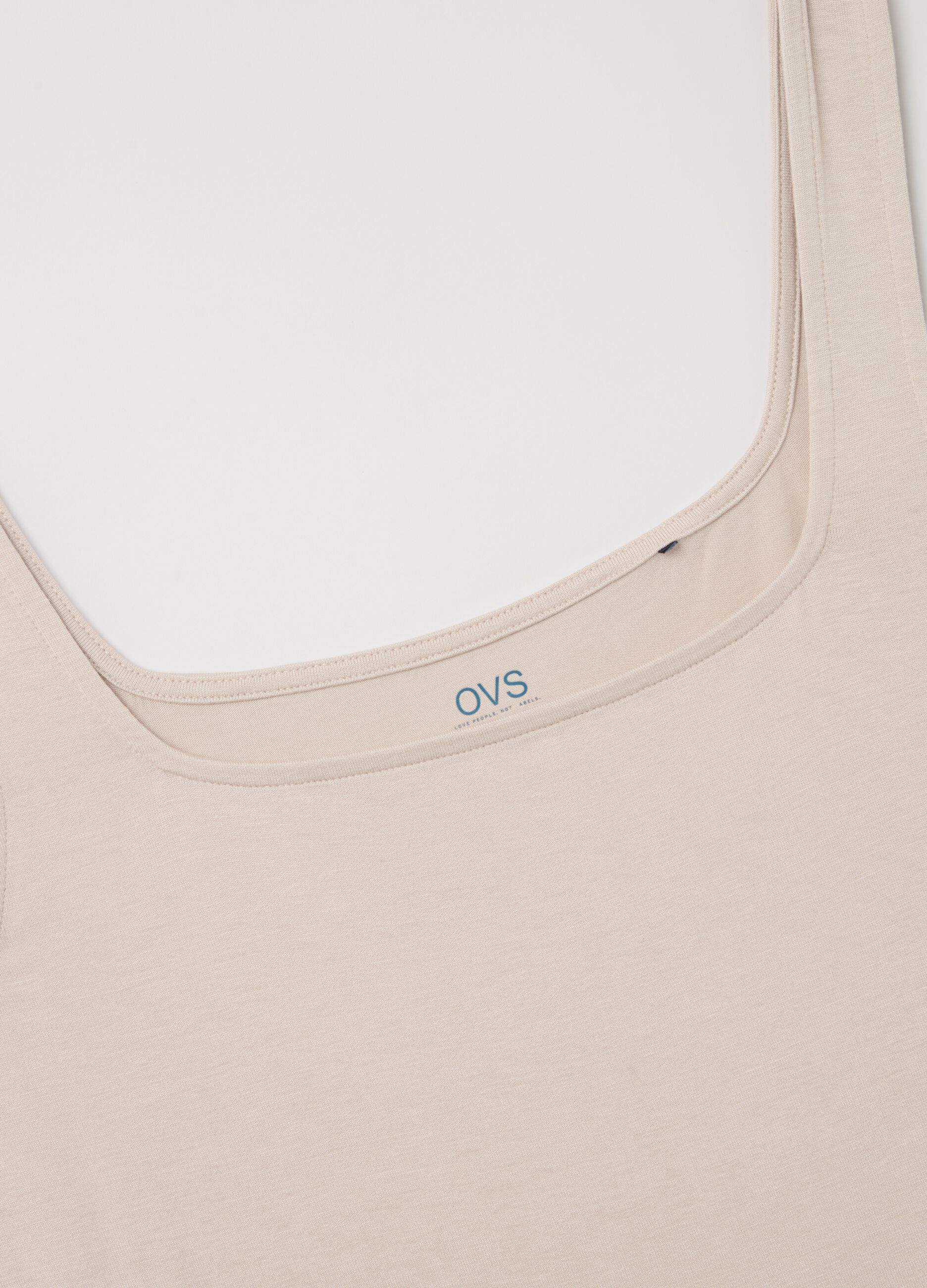 Basic beige tank top in stretch viscose