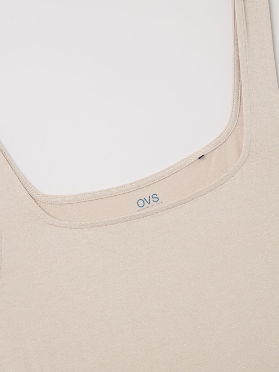Basic beige tank top in stretch viscose_5