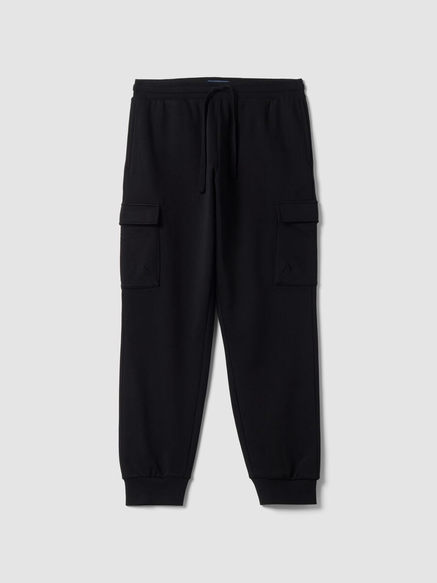 Pantaloni jogger cargo neri in misto cotone con coulisse regular fit_0