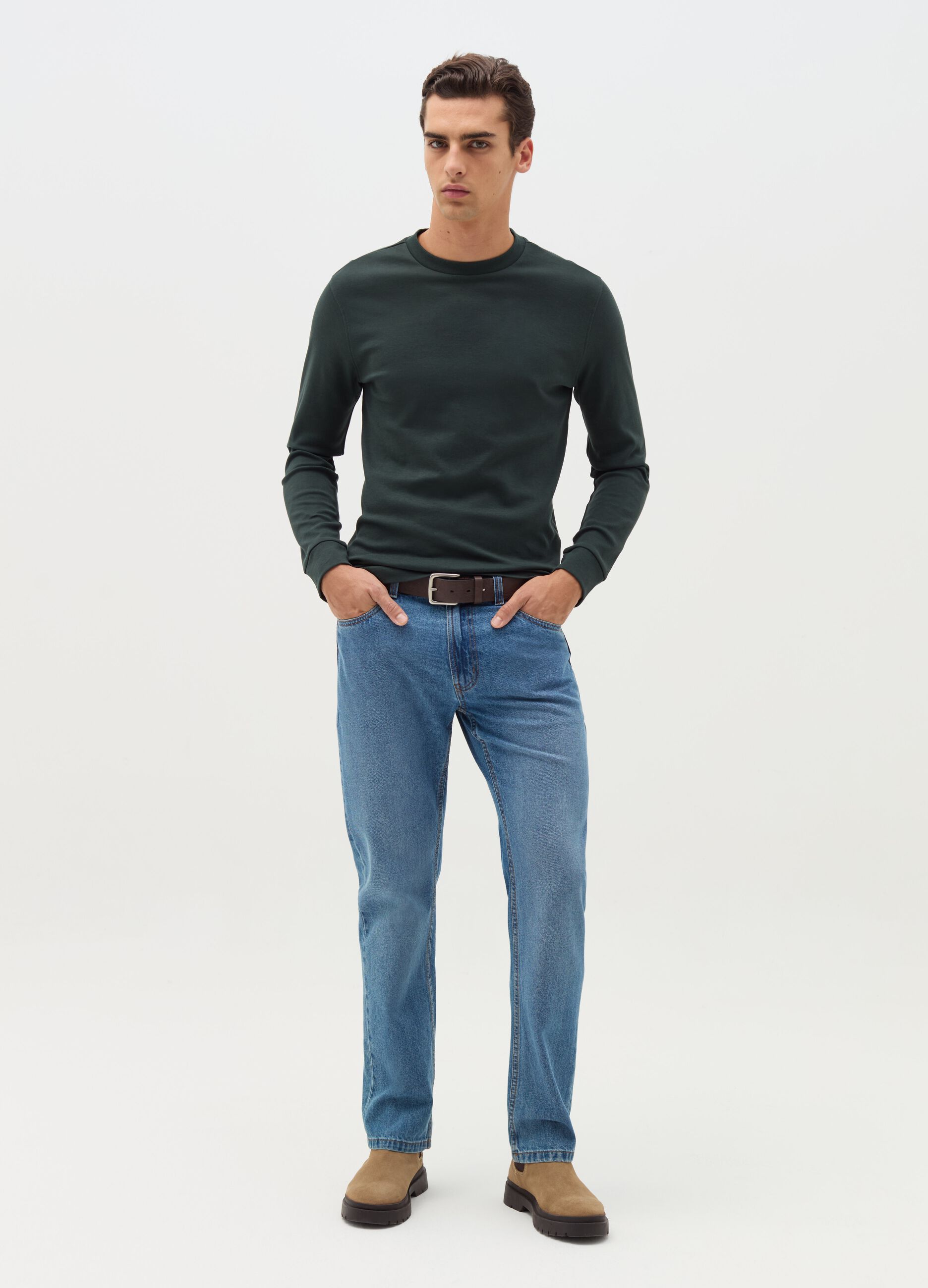 Cotton interlock T-shirt with round neck
