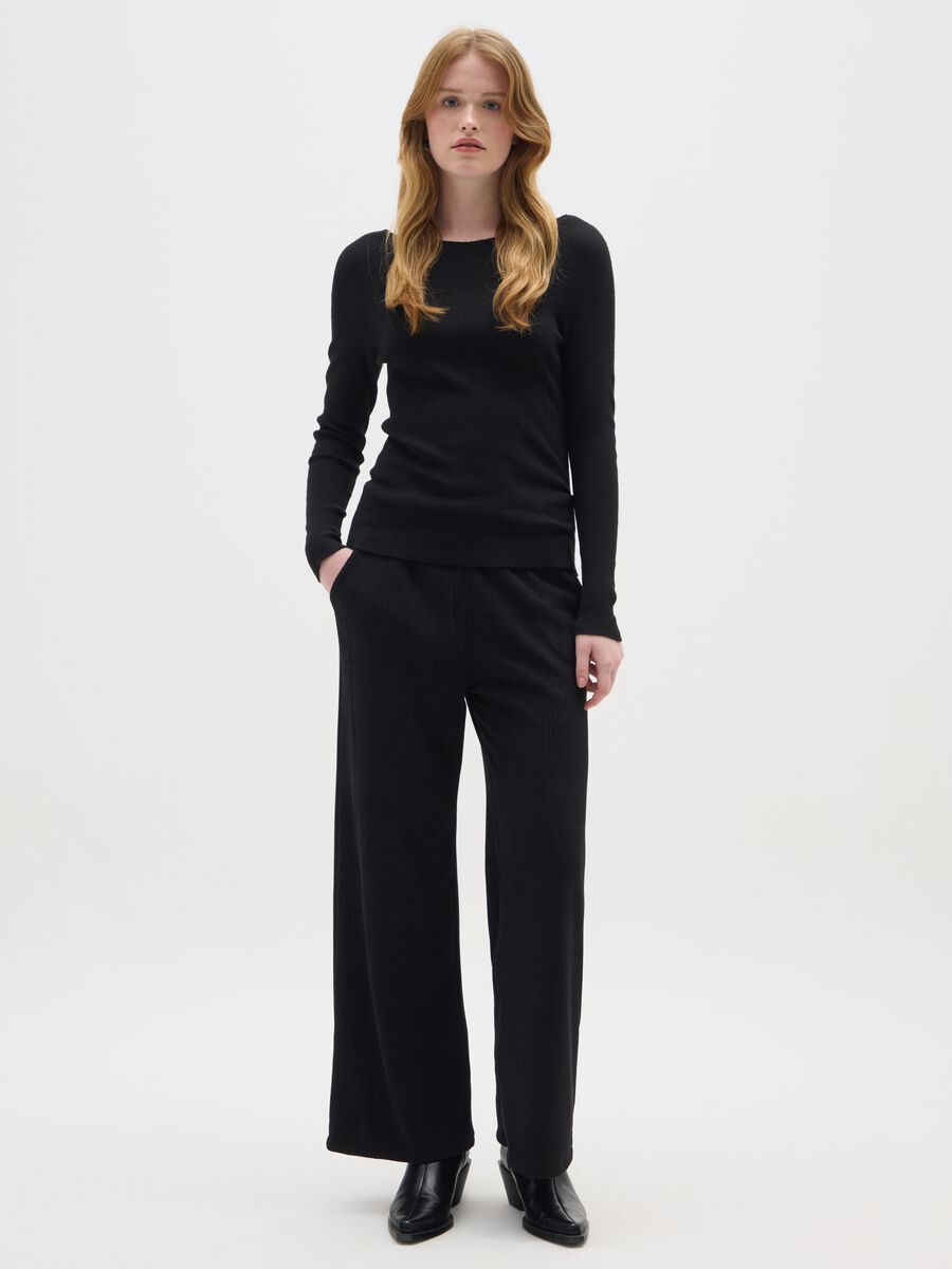 Black Wide-Leg Regular Fit Trousers_0