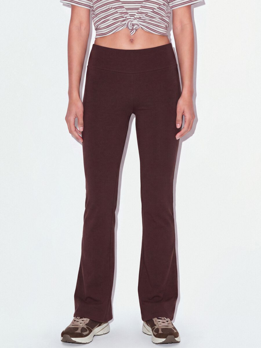 Brown Flared Stretch Cotton Trousers_2