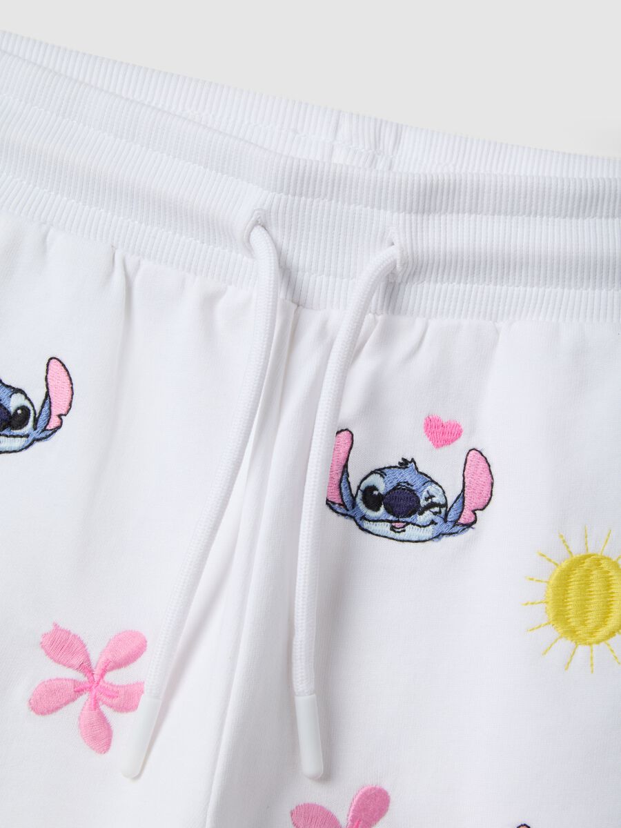 Girls' Regular Fit Pure White Cotton Shorts Featuring Stitch_3