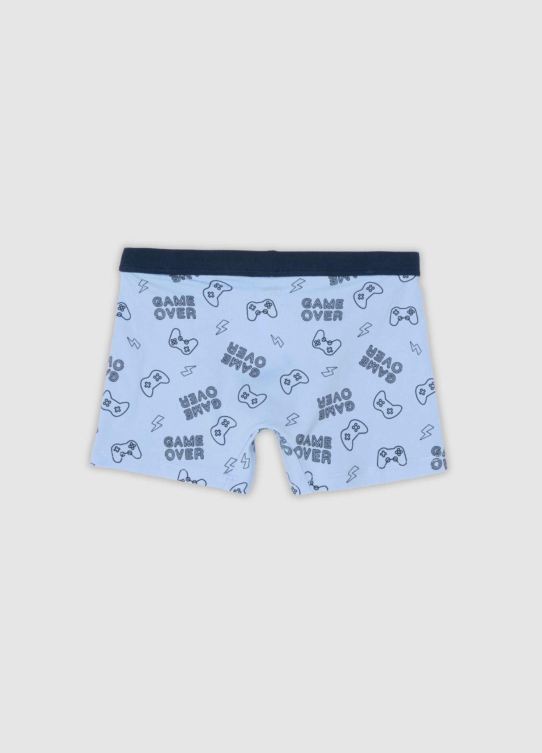 Blue organic cotton gaming print regular-fit boxer shorts for boys