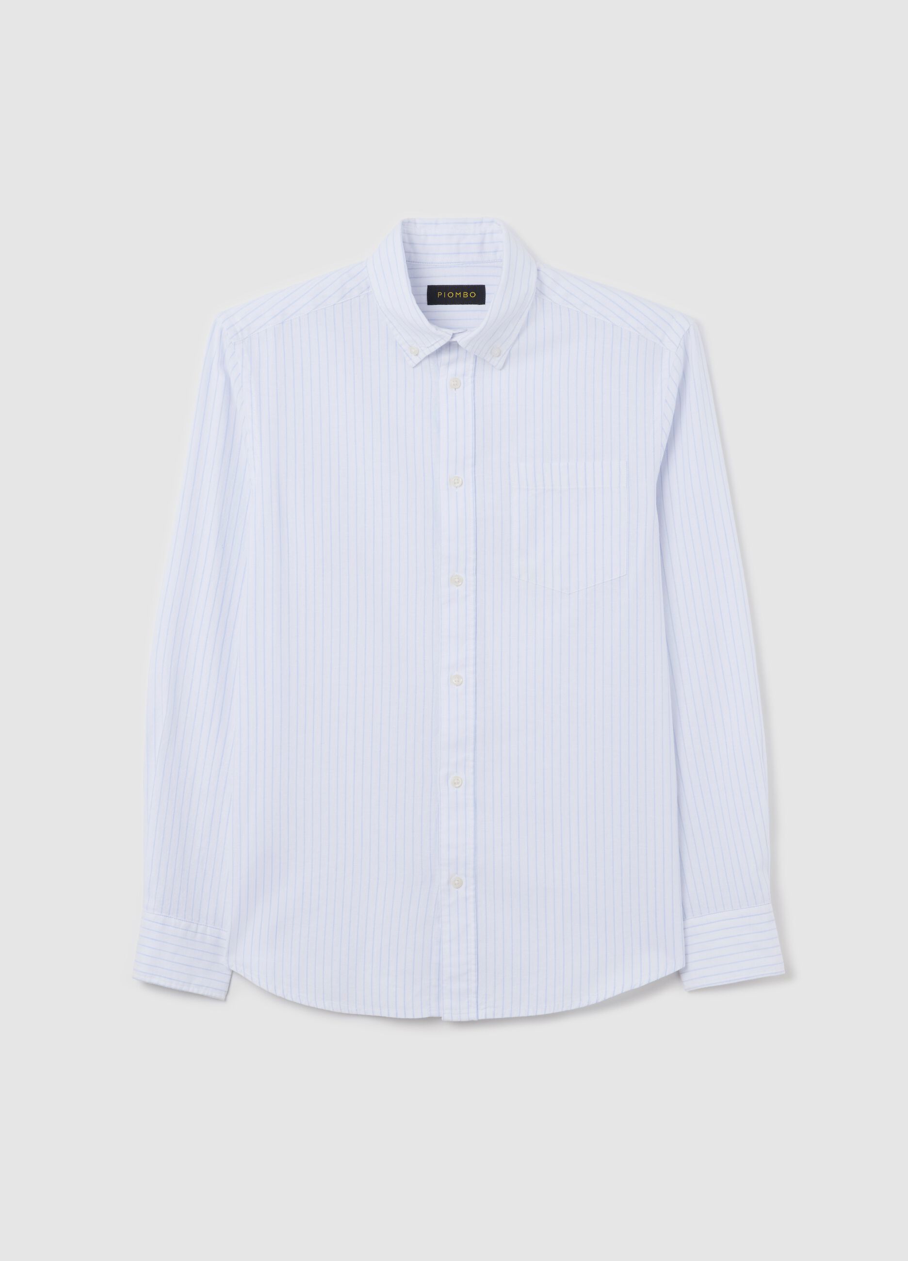 Light blue and white striped shirt in linen and cotton