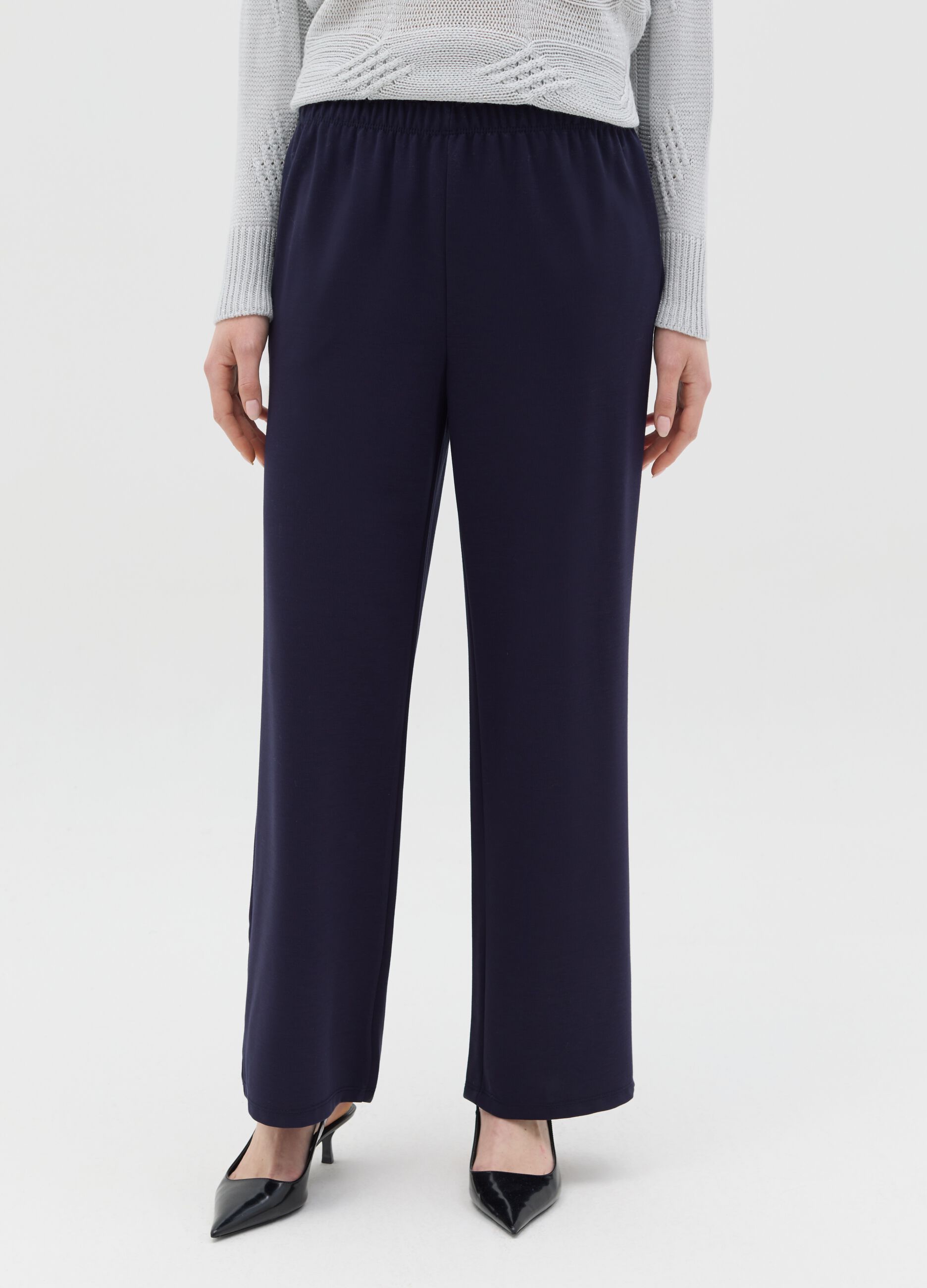 Pantaloni pull-on blu a gamba larga