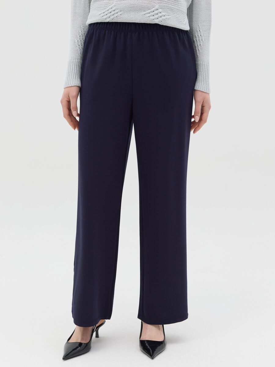Blue wide-leg pull-on trousers_1