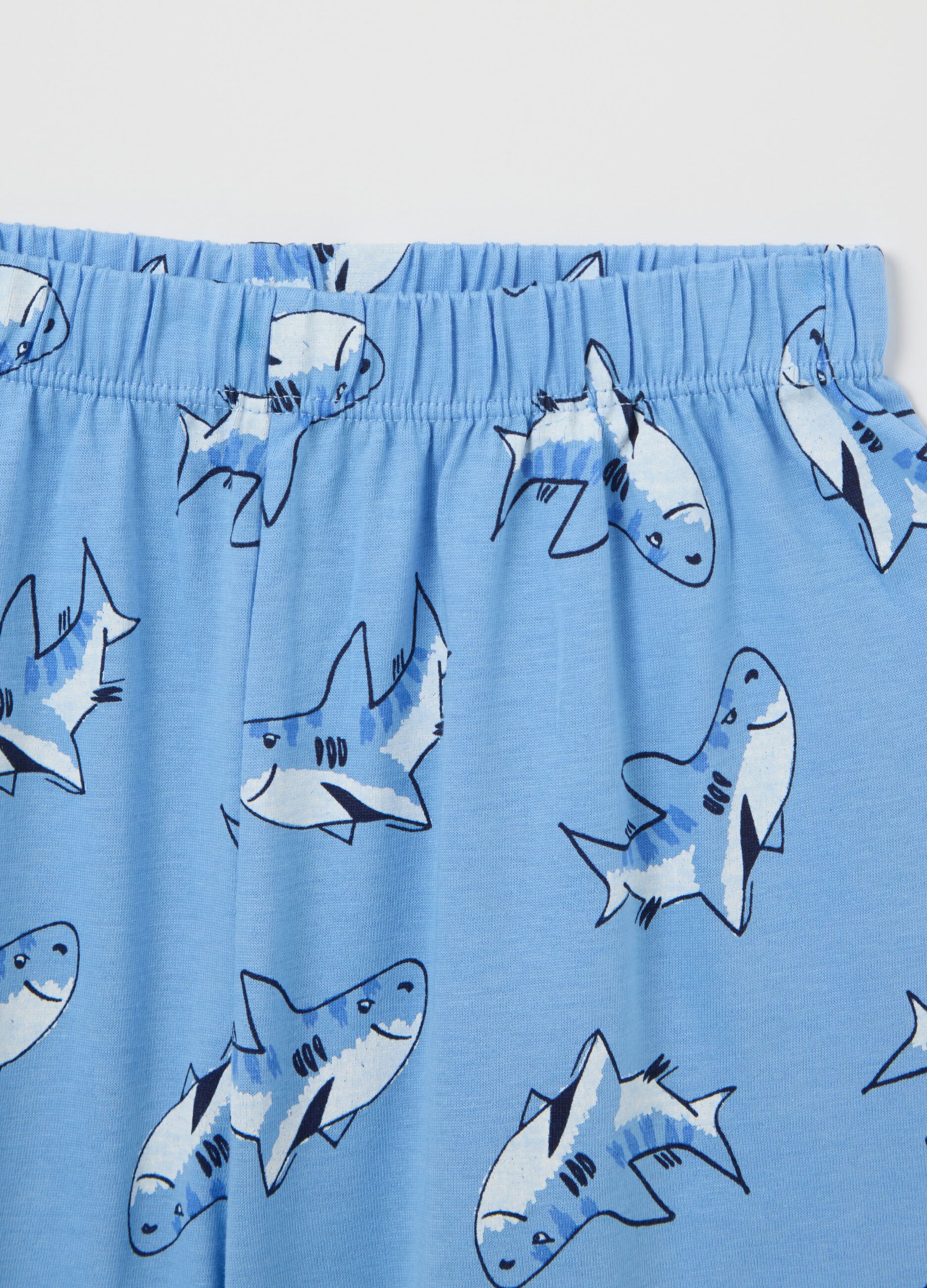 Light blue pyjamas in cotton with sharks print