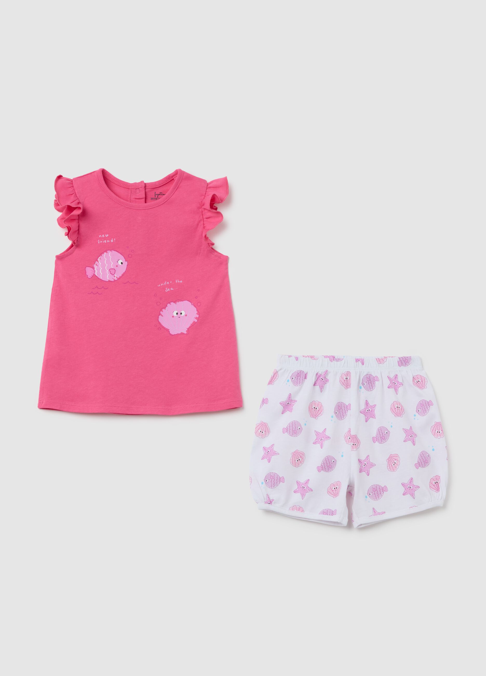 Girl's pink pure cotton regular fit set with print