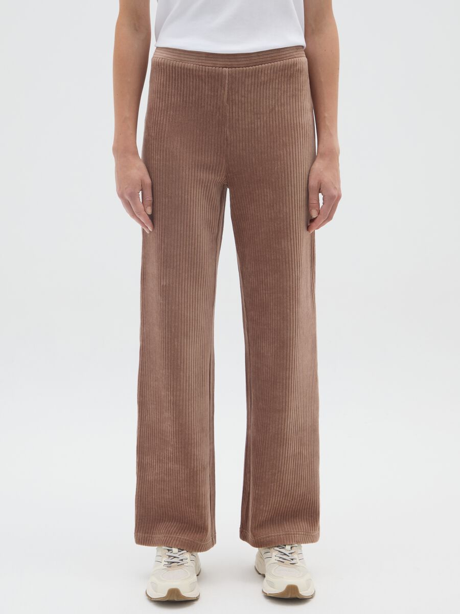 Pantaloni in cotone elasticizzato marroni wide leg_1