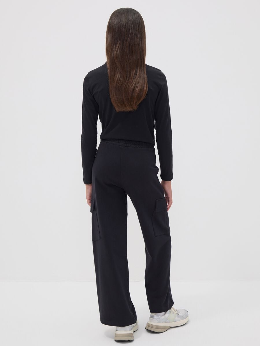 Black cotton culotte cargo trousers for girls_1