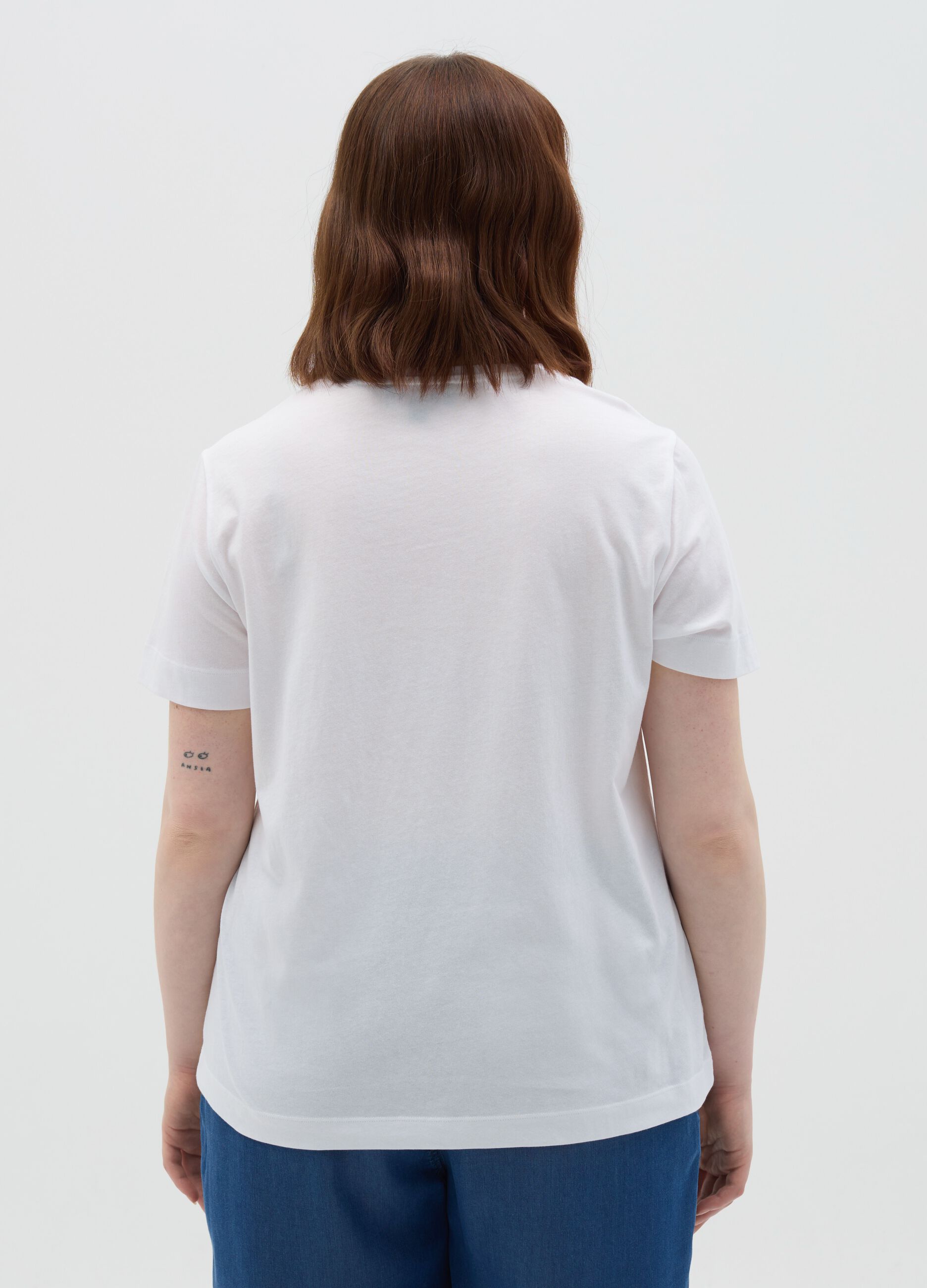White T-shirt with blue Cannes print
