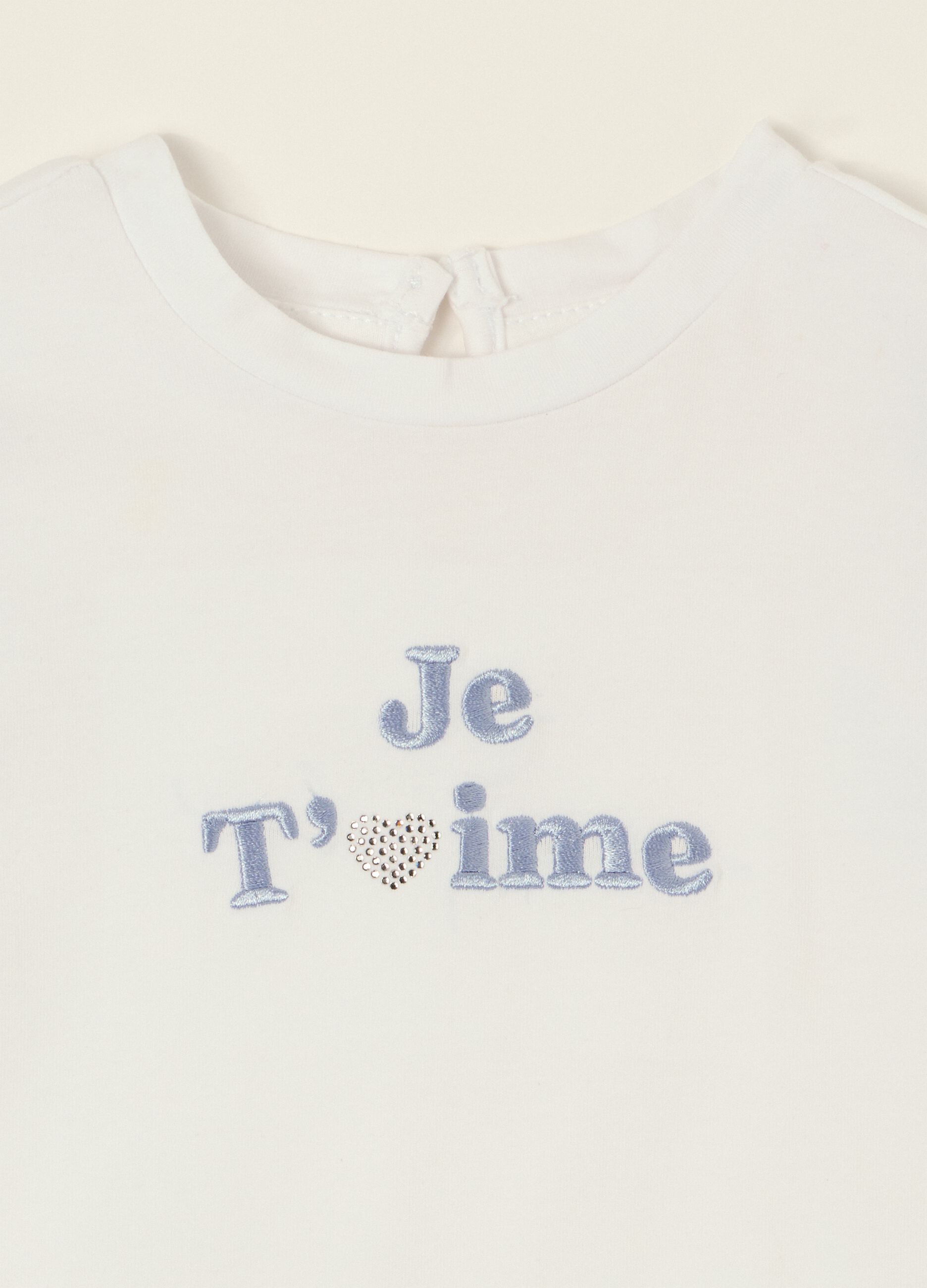 White stretch cotton T-shirt with ruffle detail