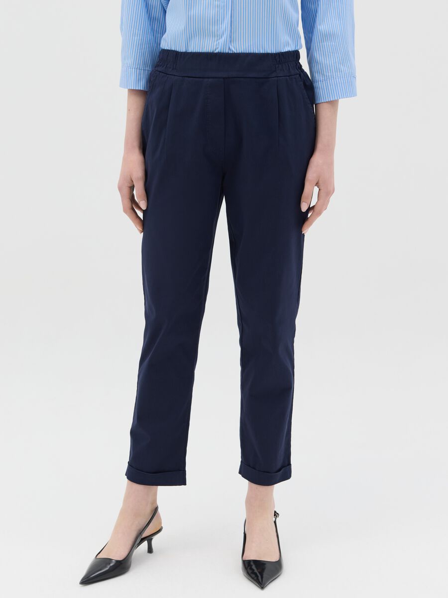 Blue cropped trousers in stretch cotton_1