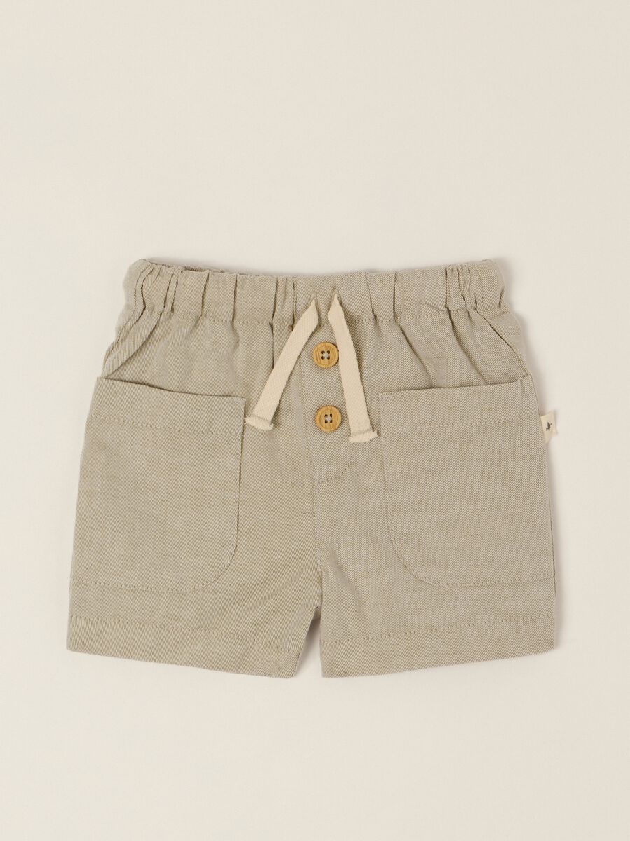 Short beige in misto cotone e lino con vita elasticizzata regular fit_0