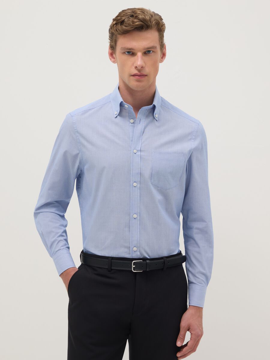 Light blue striped shirt in cotton blend regular fit easy iron_0