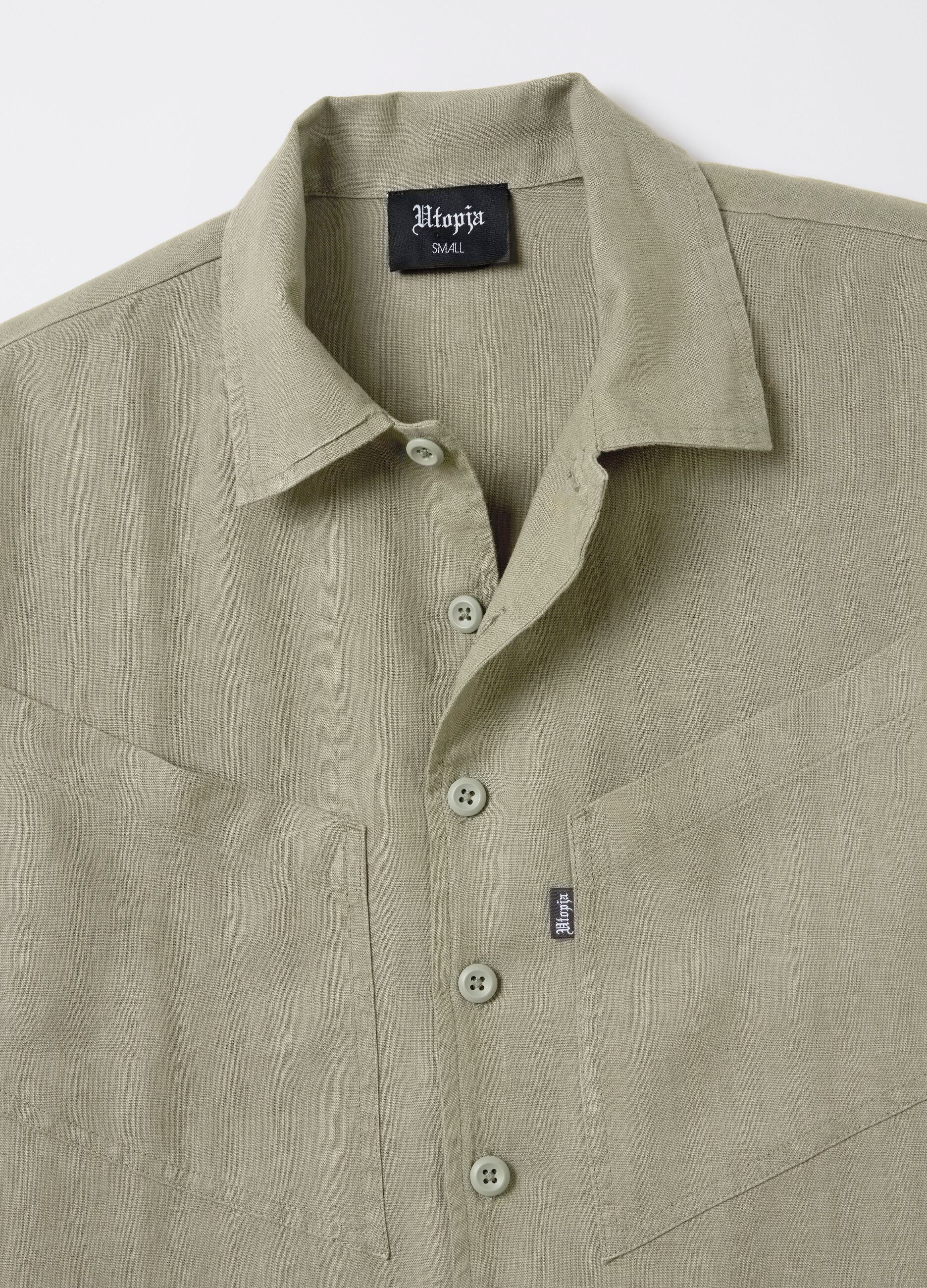 100% Linen Cargo Shirt Military Green 