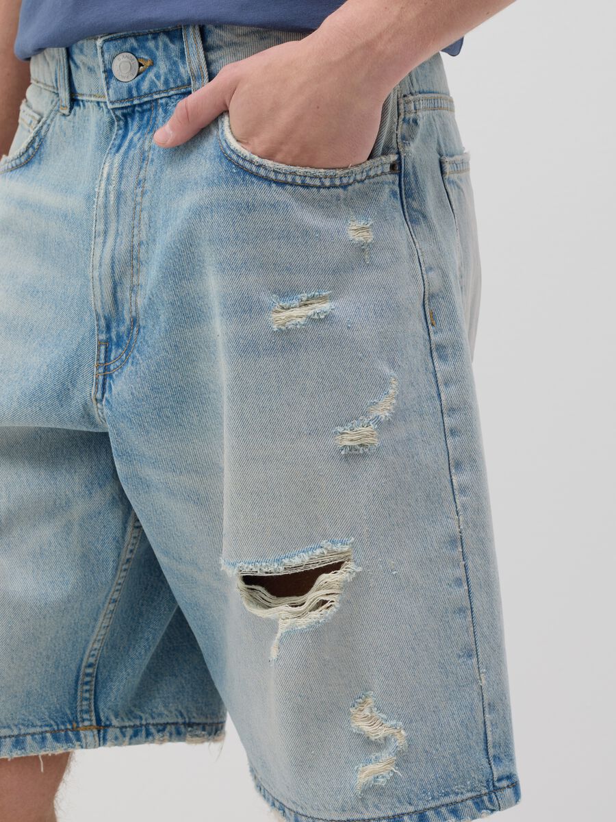Blue denim shorts with ripped details_3
