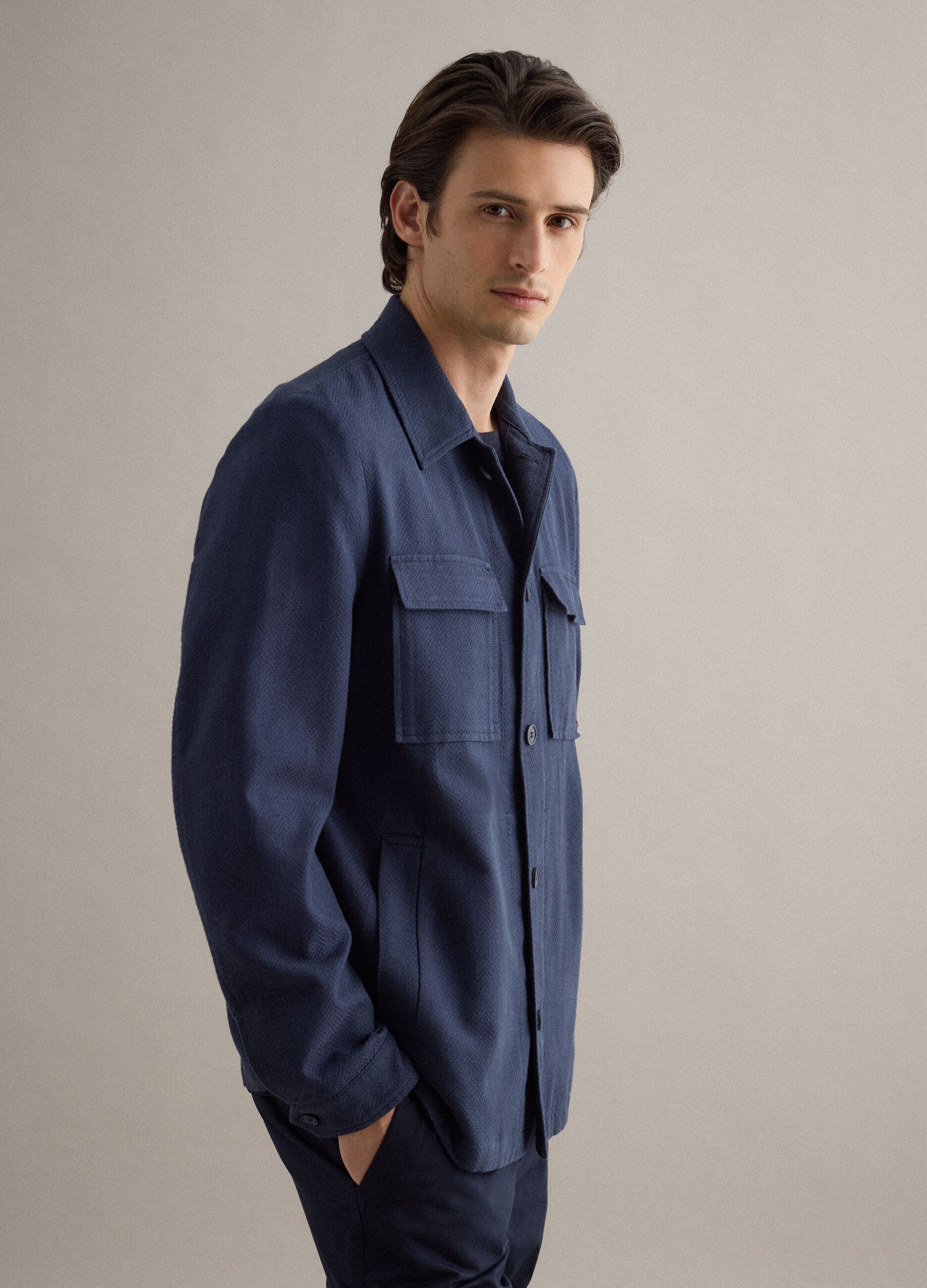 Blue cotton-linen blend blazer regular fit