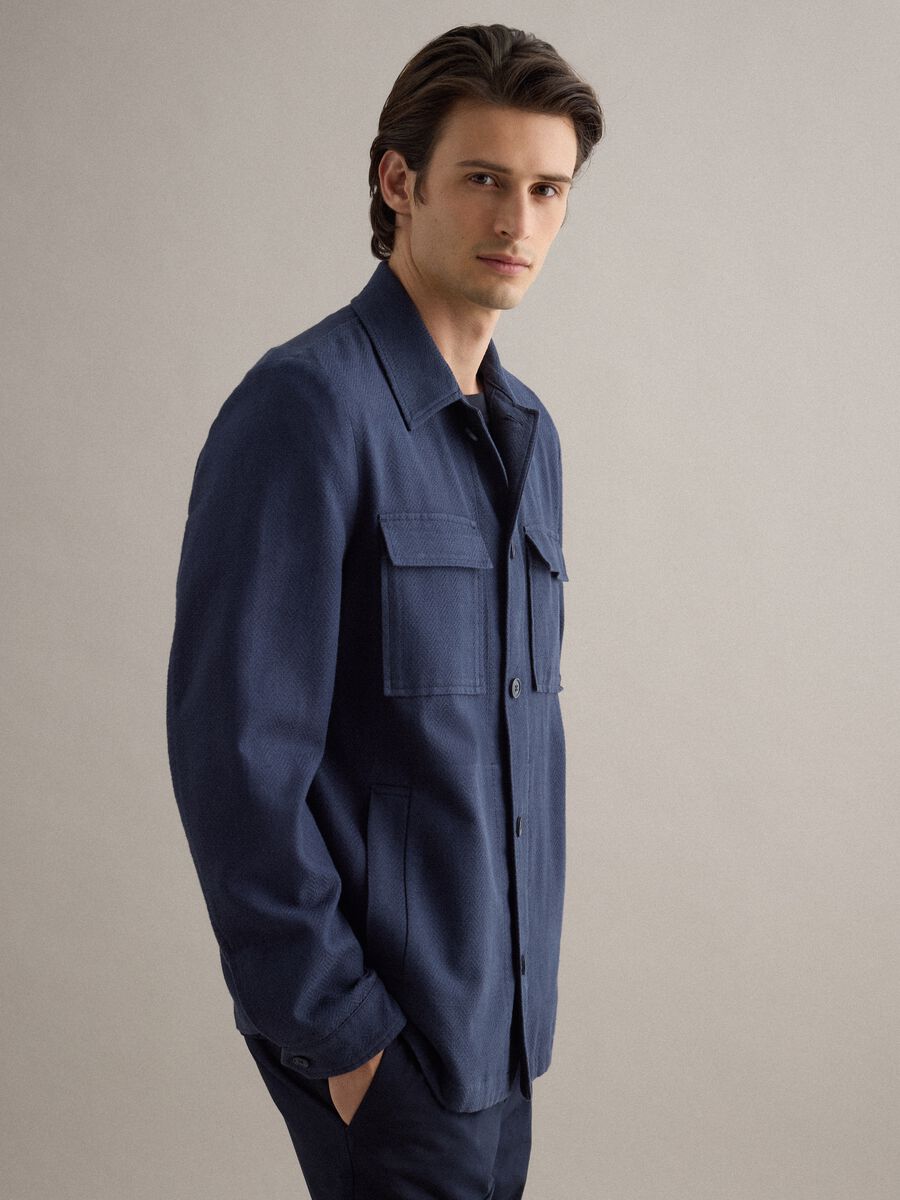 Blazer in misto cotone e lino blu regular fit_2