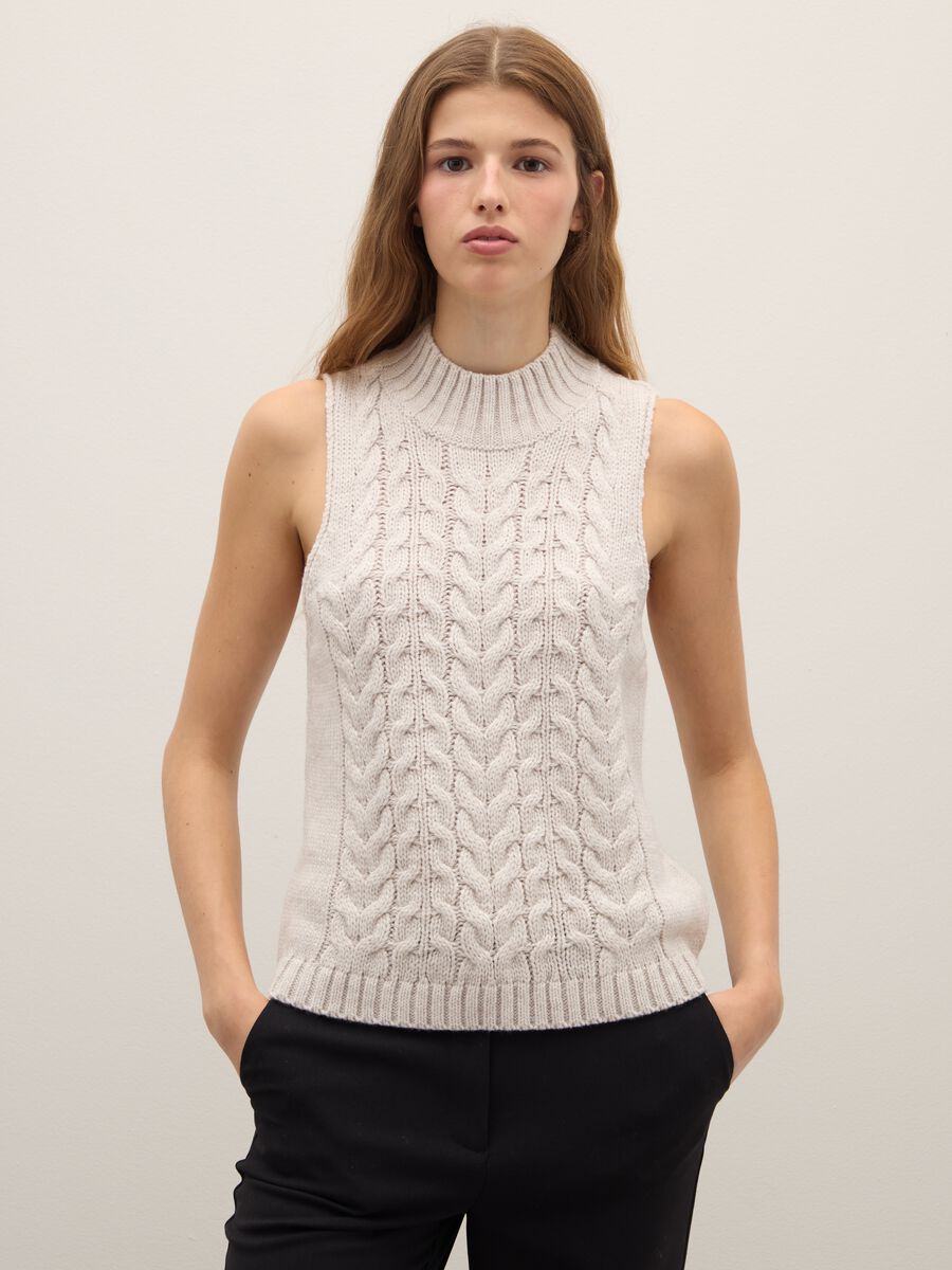 Gilet a collo alto intrecciato beige regular fit_0