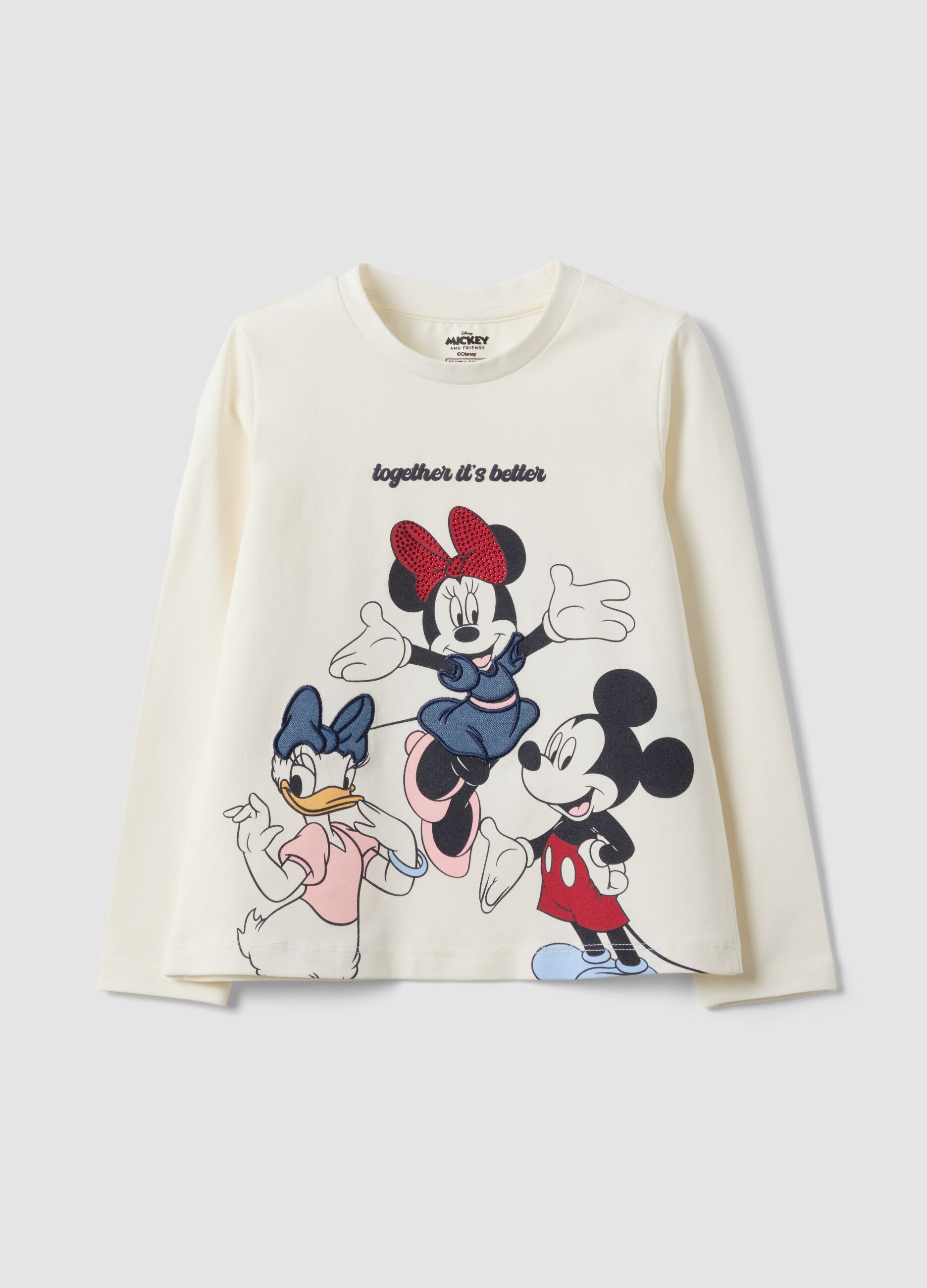 White stretch cotton Minnie print T-shirt for girls