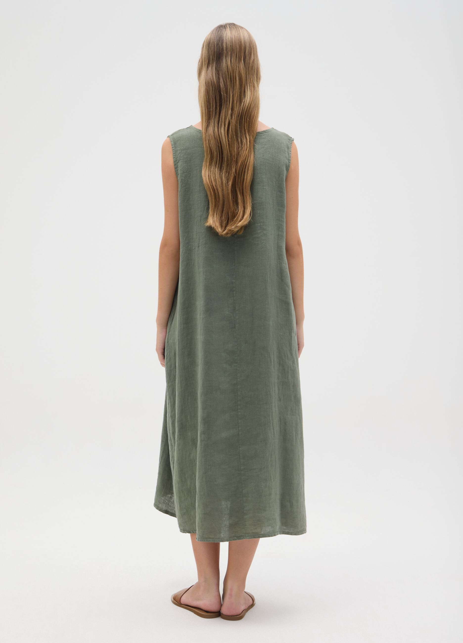 Abito da donna in puro lino verde regular fit