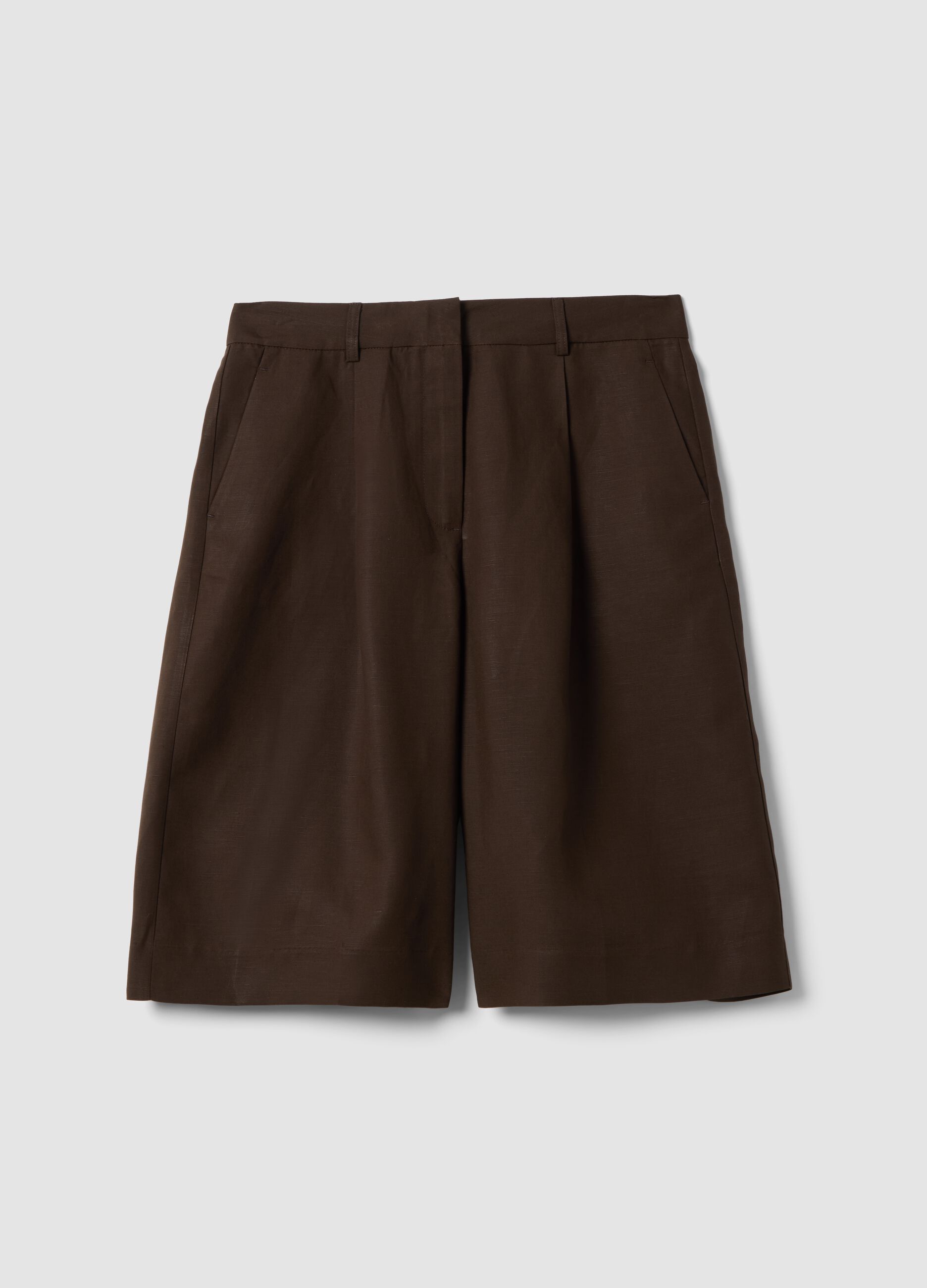 Shorts in misto lyocell e lino marroni regular fit