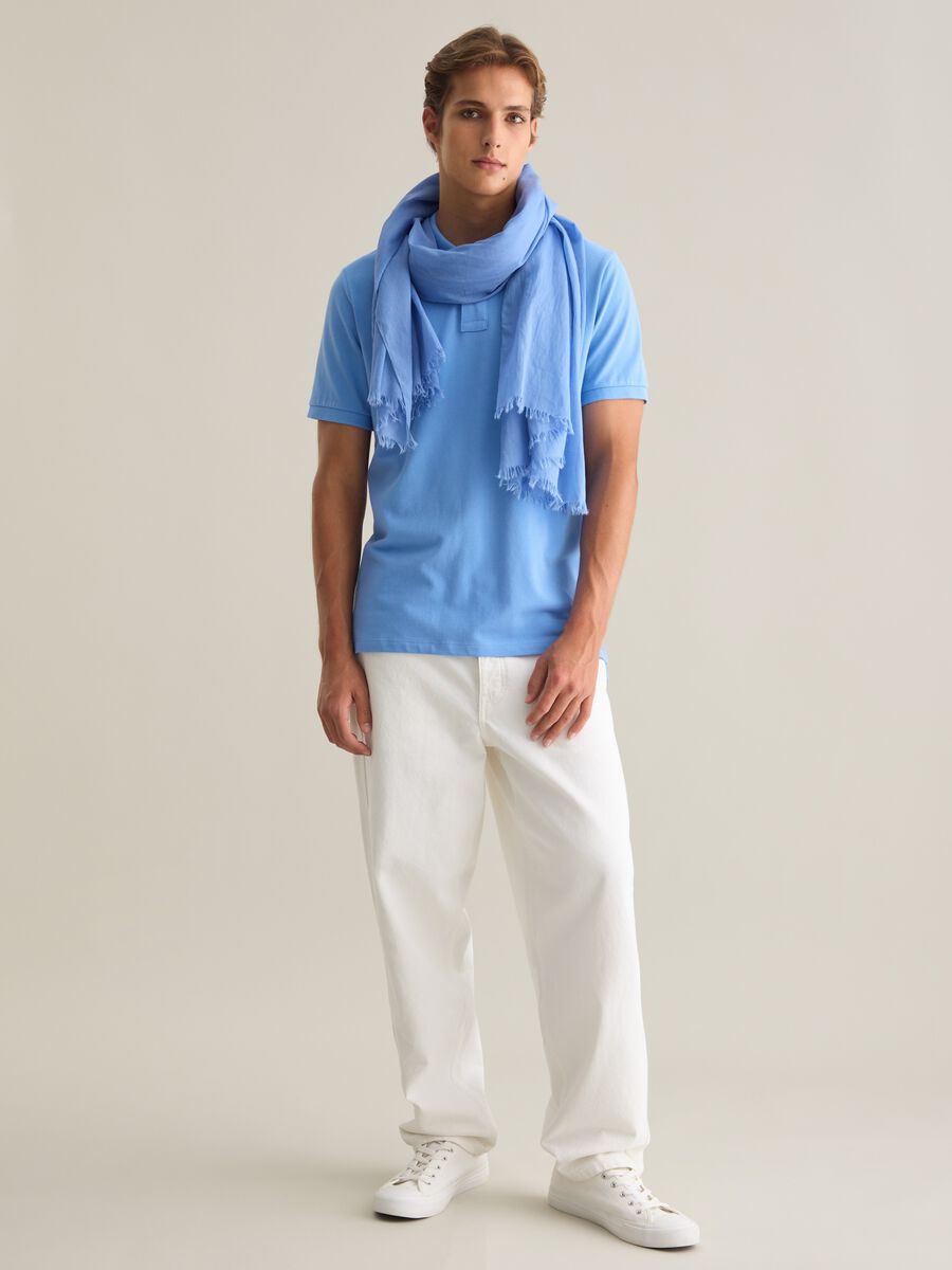 Men's blue pure cotton scarf with fringes_3