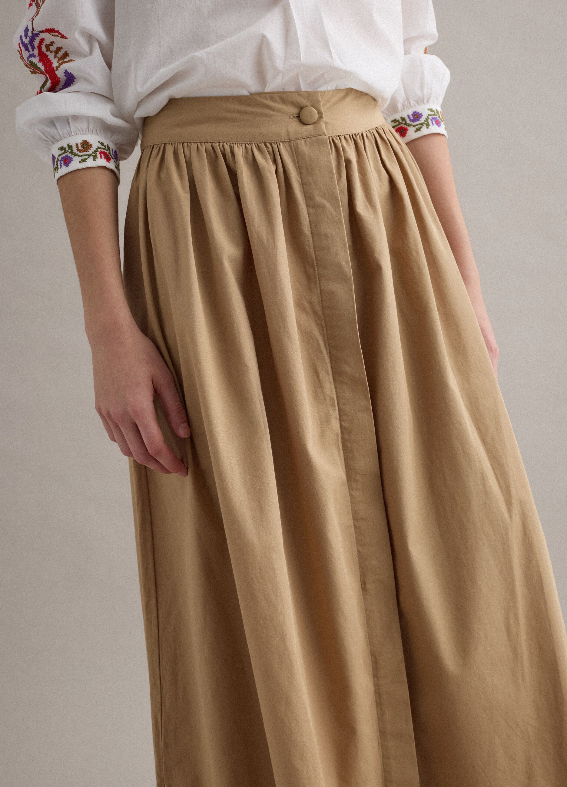 Beige long skirt in pure cotton