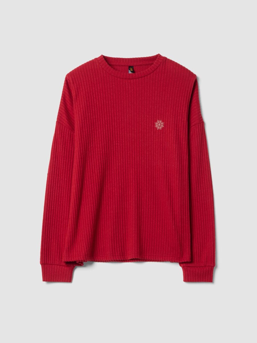 Maglia pigiama rossa in misto viscosa elasticizzata a costine regular fit_0