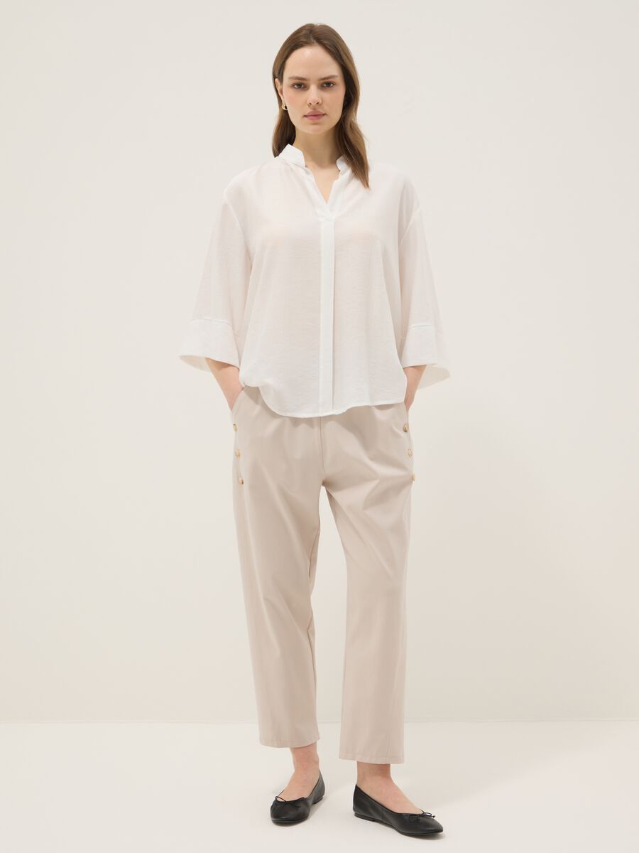 White viscose-blend blouse, regular fit, with Mandarin collar_1
