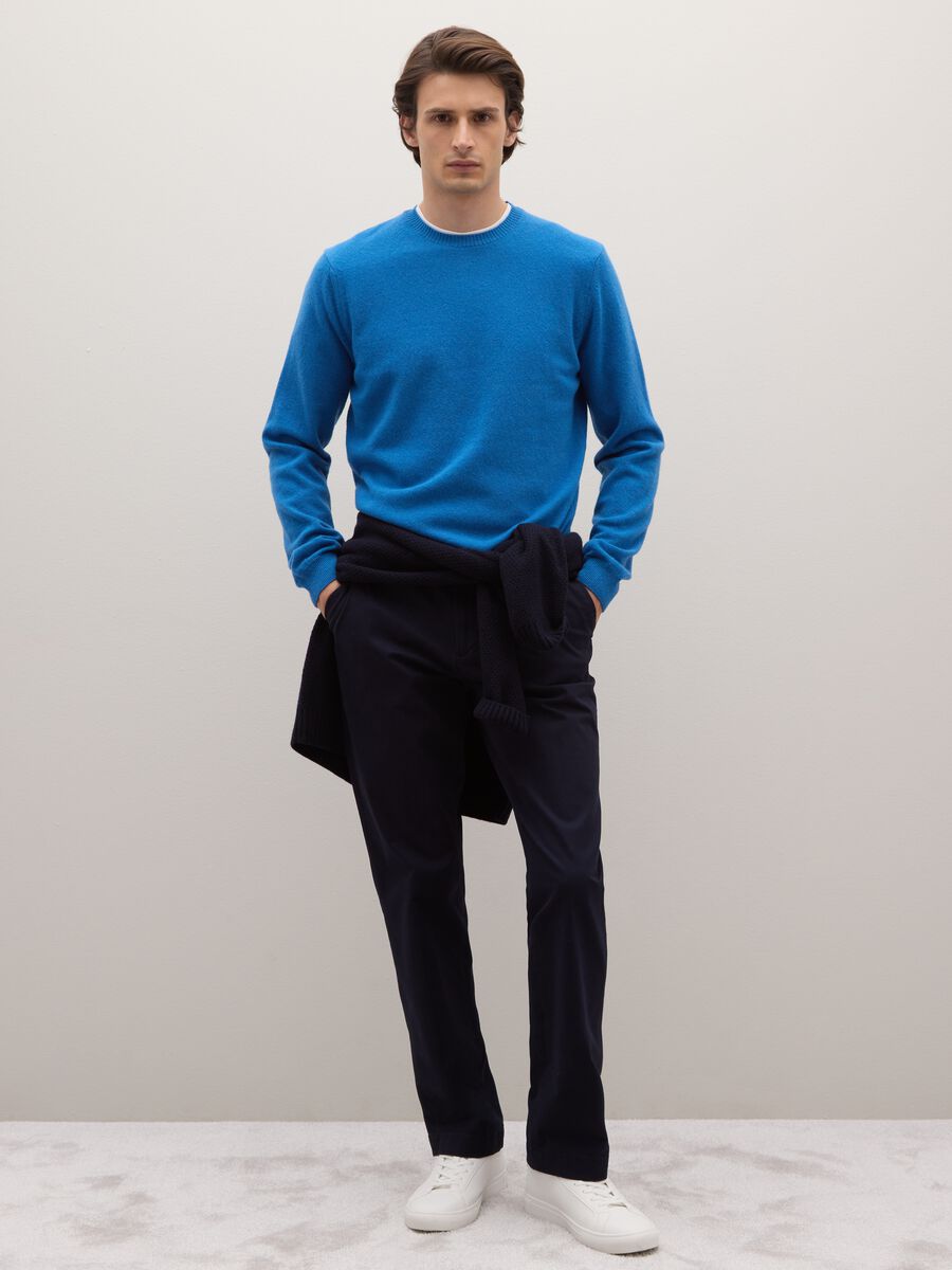 Blue crewneck pullover in pure lambswool regular fit_2