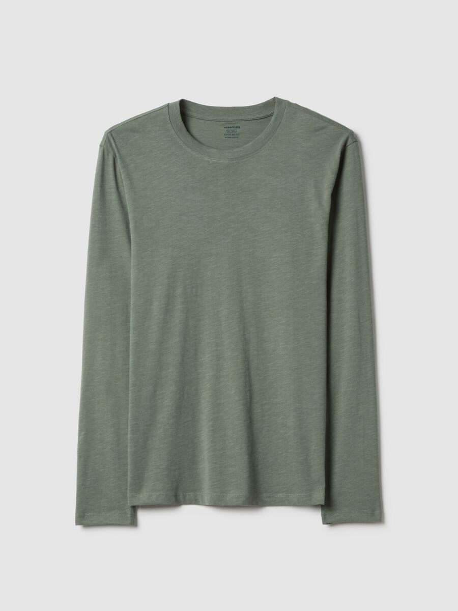 Green long-sleeved T-shirt in pure cotton with regular fit_4