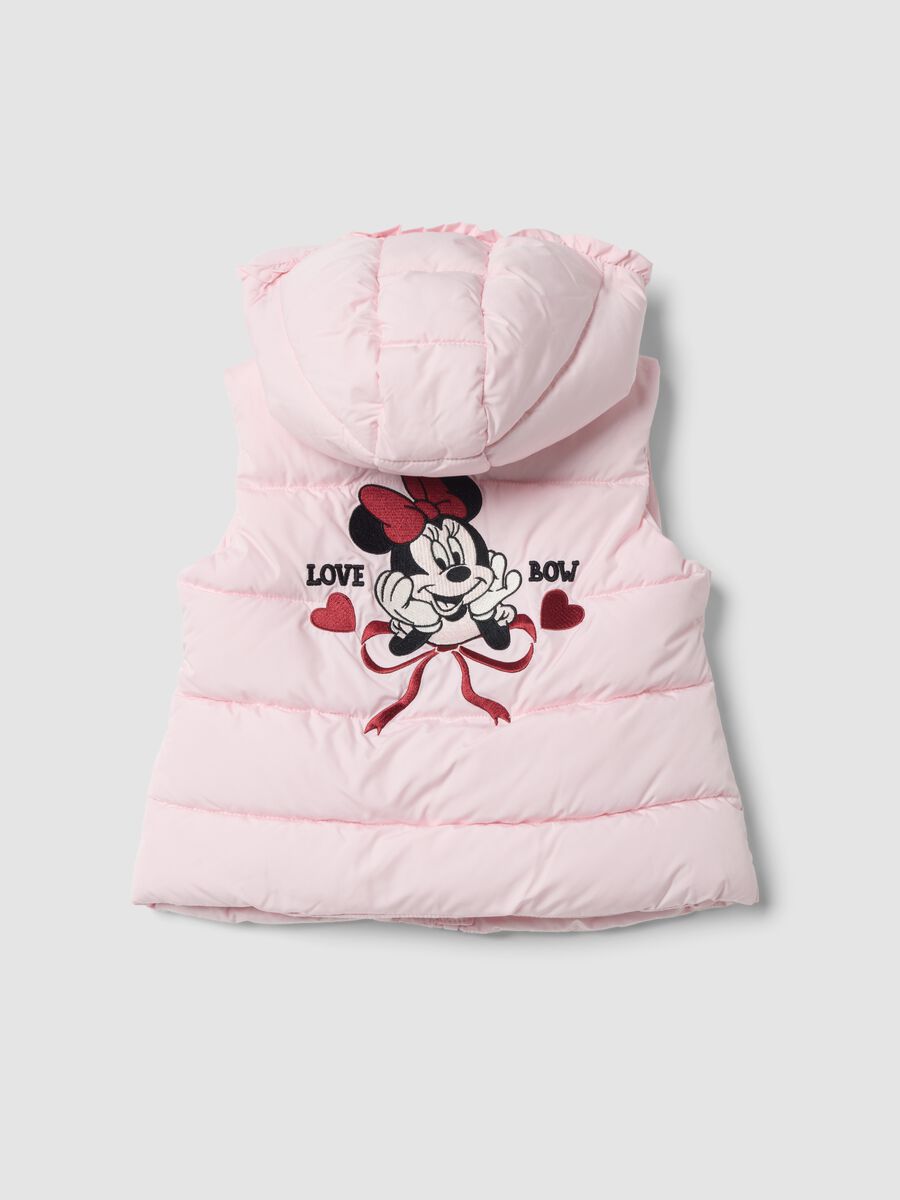 Pink padded gilet with hood, heart pockets and Minnie embroidery_1
